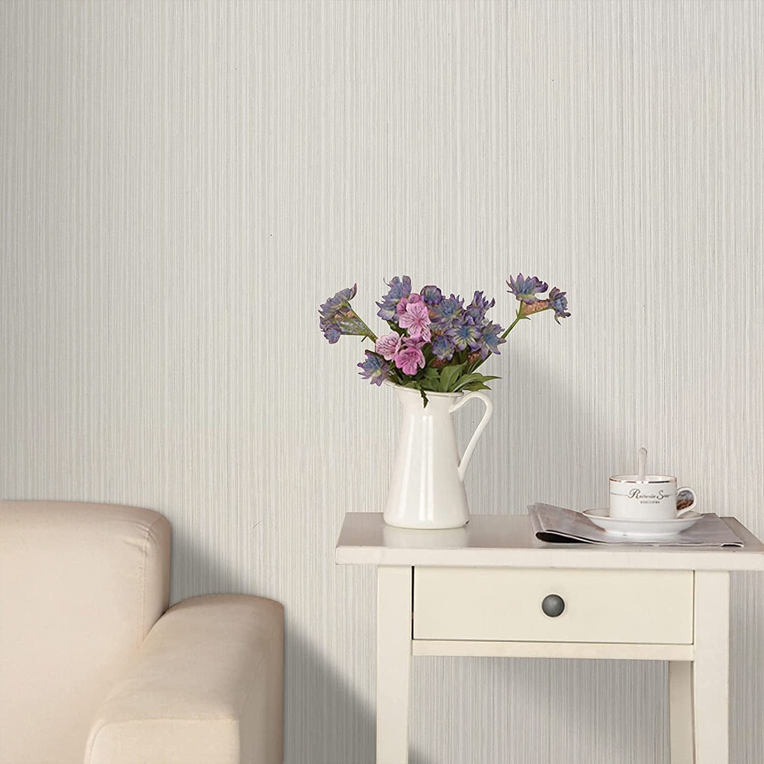 UMIGGEE Faux Grass Cloth Textured Wallpaper Peel and Stick Contact Paper for Furniture and Walls (Beige, 17.7 in x 118 in) 8ke71
