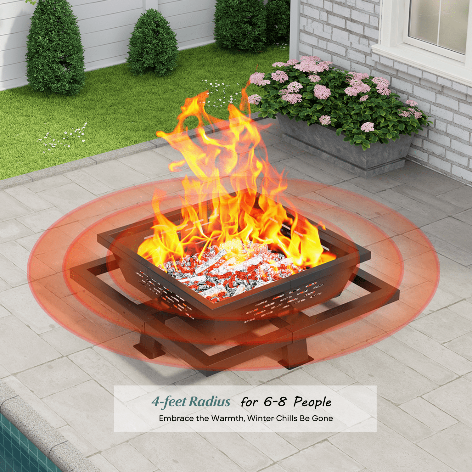 Auhilence Square Wood Burning Fire Pit for Outdoor Patio and Backyard (Black, 36 in) m1gdv
