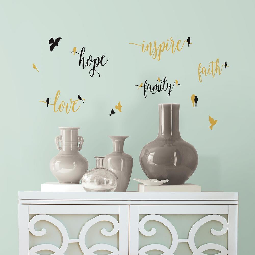 RoomMates Inspirational Words with Birds Wall Decals (Gold, 14 in x 5.3 in) k9pbw