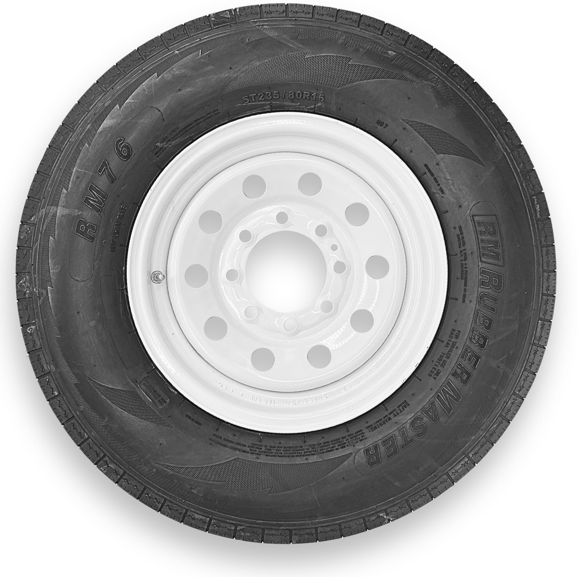 RubberMaster ST235/80R16 10 Ply Highway Rib Tire and 8 on 6.5 Modular Steel Wheel Assembly (ST235/80R16) 7zouv