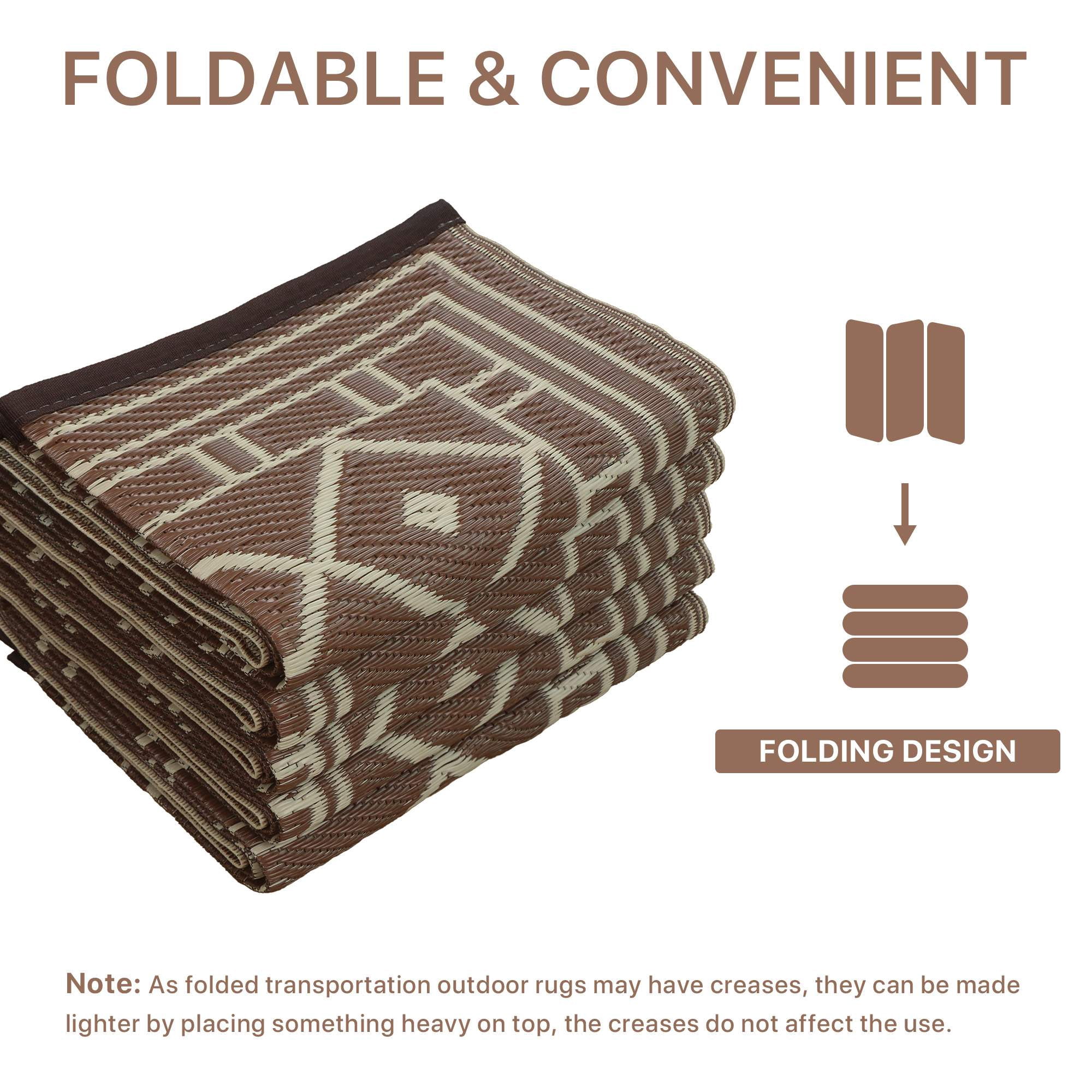 DEORAB Outdoor Rug Waterproof Reversible Patio Mat for Camping and Backyard (Coffee & Brown, 6 ft x 9 ft) ekkm9