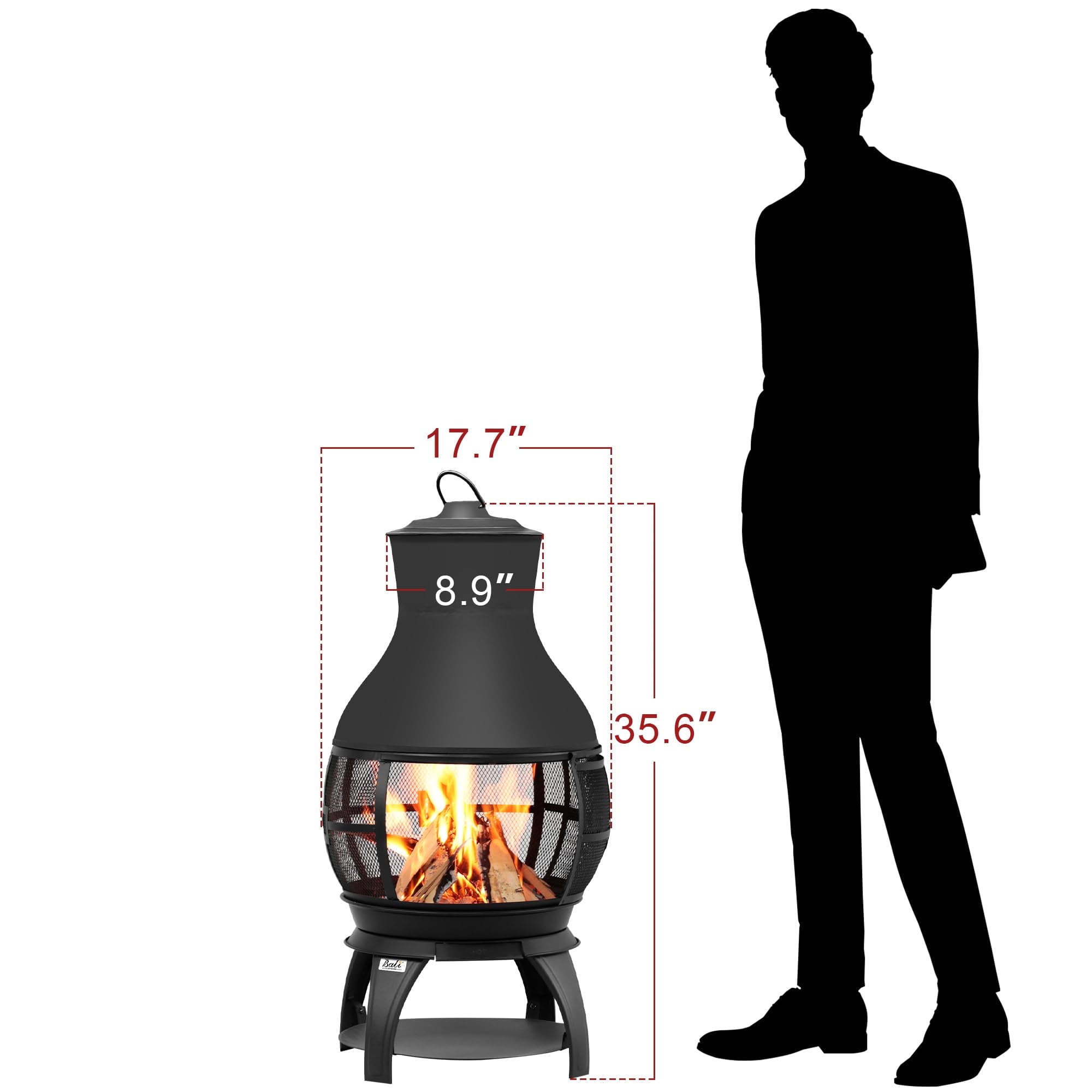 Bali Outdoors Wood Burning Chiminea Fire Pit for Patio and Backyard (Black, 17.7 in x 35.5 in) 0y8yv