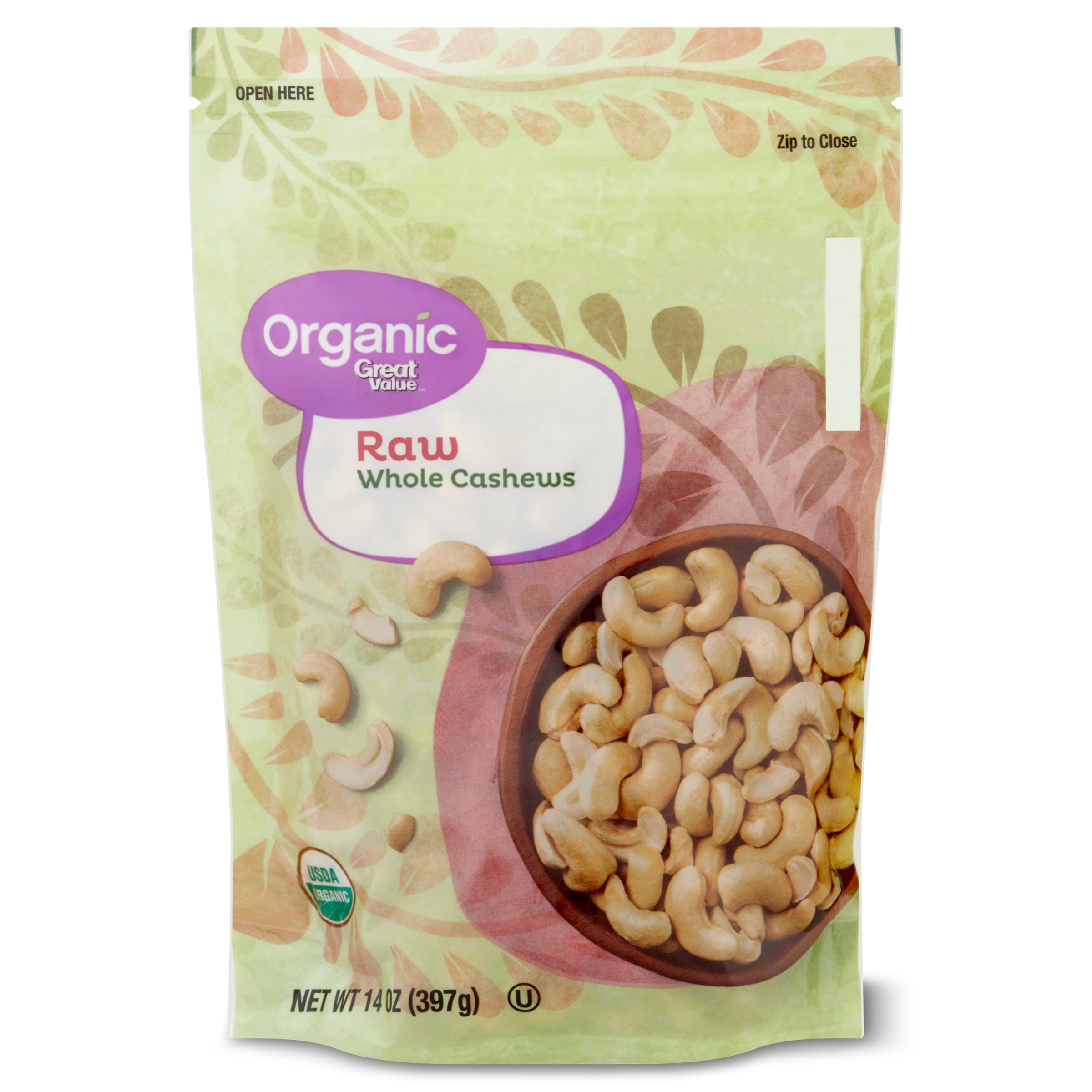 Great Value Organic Raw Whole Cashews (Natural, 14 oz) 3oax3