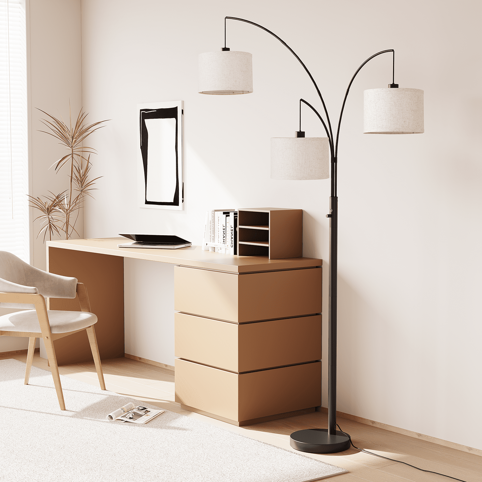 SUNMORY 3-Light Arc Floor Lamp, Modern Standing Tree Lamp with Hanging Drum Shades and Heavy Base (Black, 78 in) lv86l