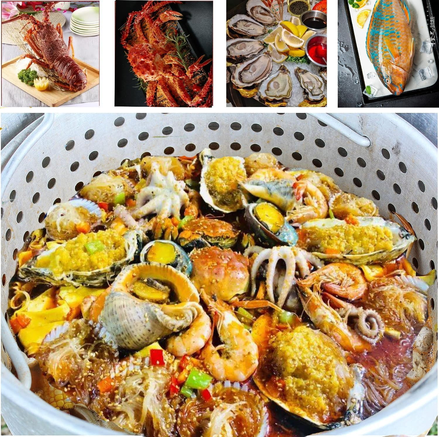 Kitsin Aluminum Turkey Deep Fryer and Seafood Boil Pot Set with Strainer and 110,000 BTU Propane Burner (Silver, 100 qt) 9xc65