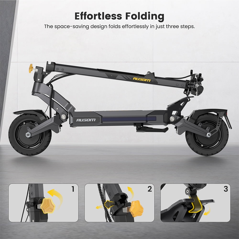 Ausom DT2 Pro Dual-Motor Electric Scooter for Adults, High-Performance Off-Road E-Scooter with Hydraulic Brakes (Yellow, 52V 23.4Ah) j7vs3