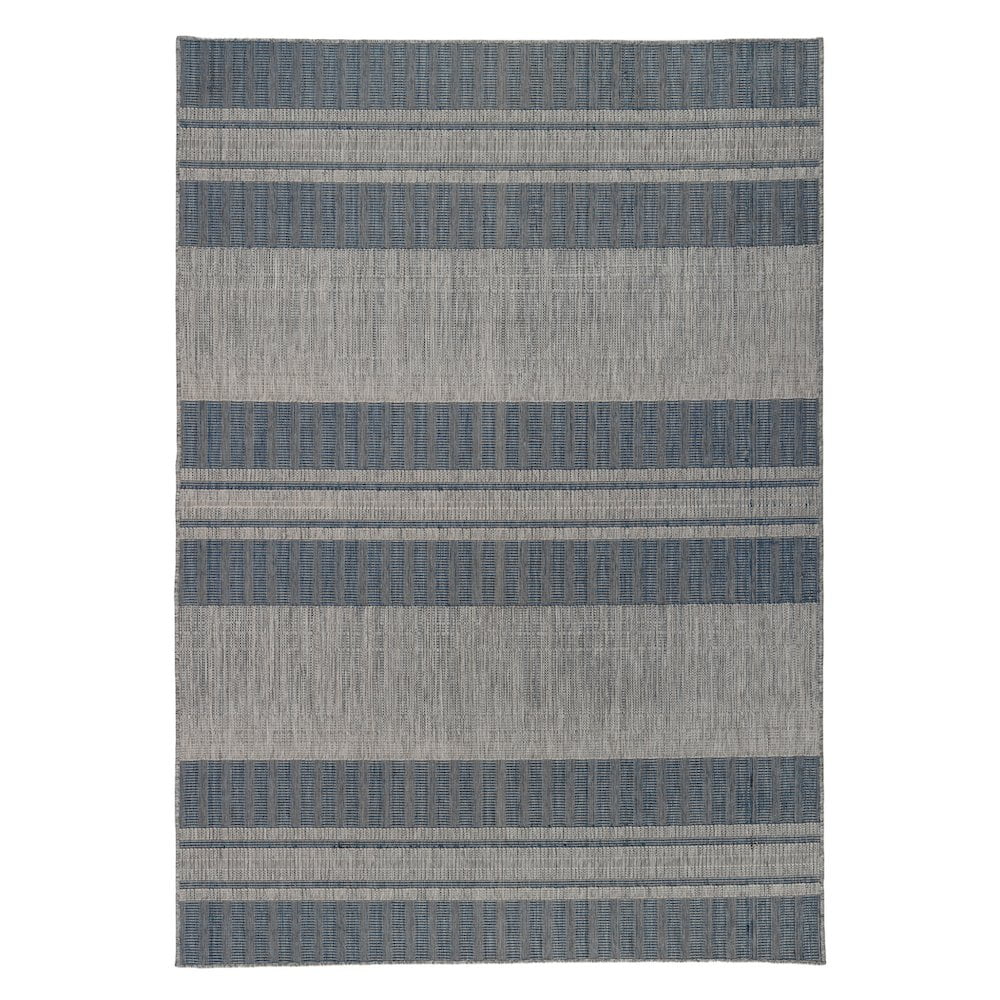 HomeRoots Striped Indoor Outdoor Area Rug Stain Resistant Durable Polypropylene (Blue and Gray, 8 ft x 10 ft) elv7z
