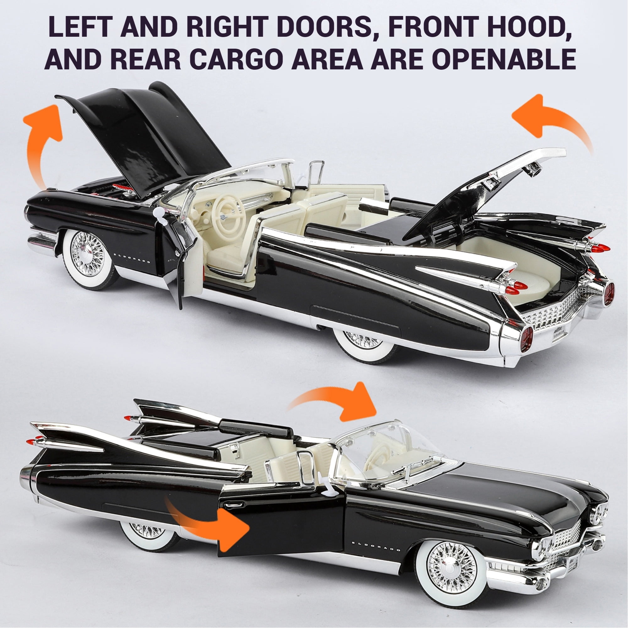 Anmyjuly 1/24 Scale Die-Cast Retro Sports Car Model with LED Lights and Sound Effects (Black, 9.37 in) 6c61d