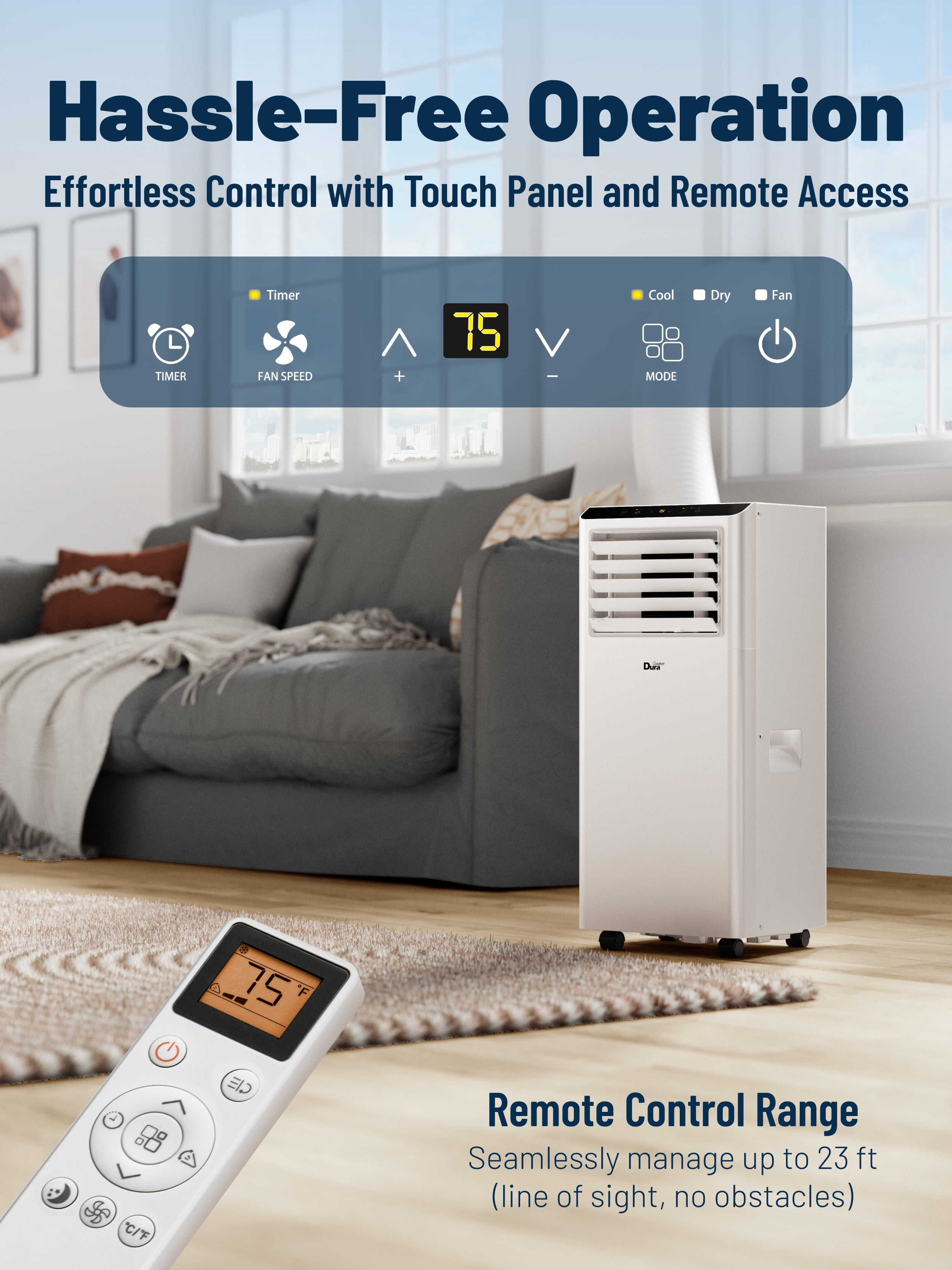 DuraComfort Portable Air Conditioner with Dehumidifier and Fan (8,500 BTU, 230 Sq Ft) 7aqkp