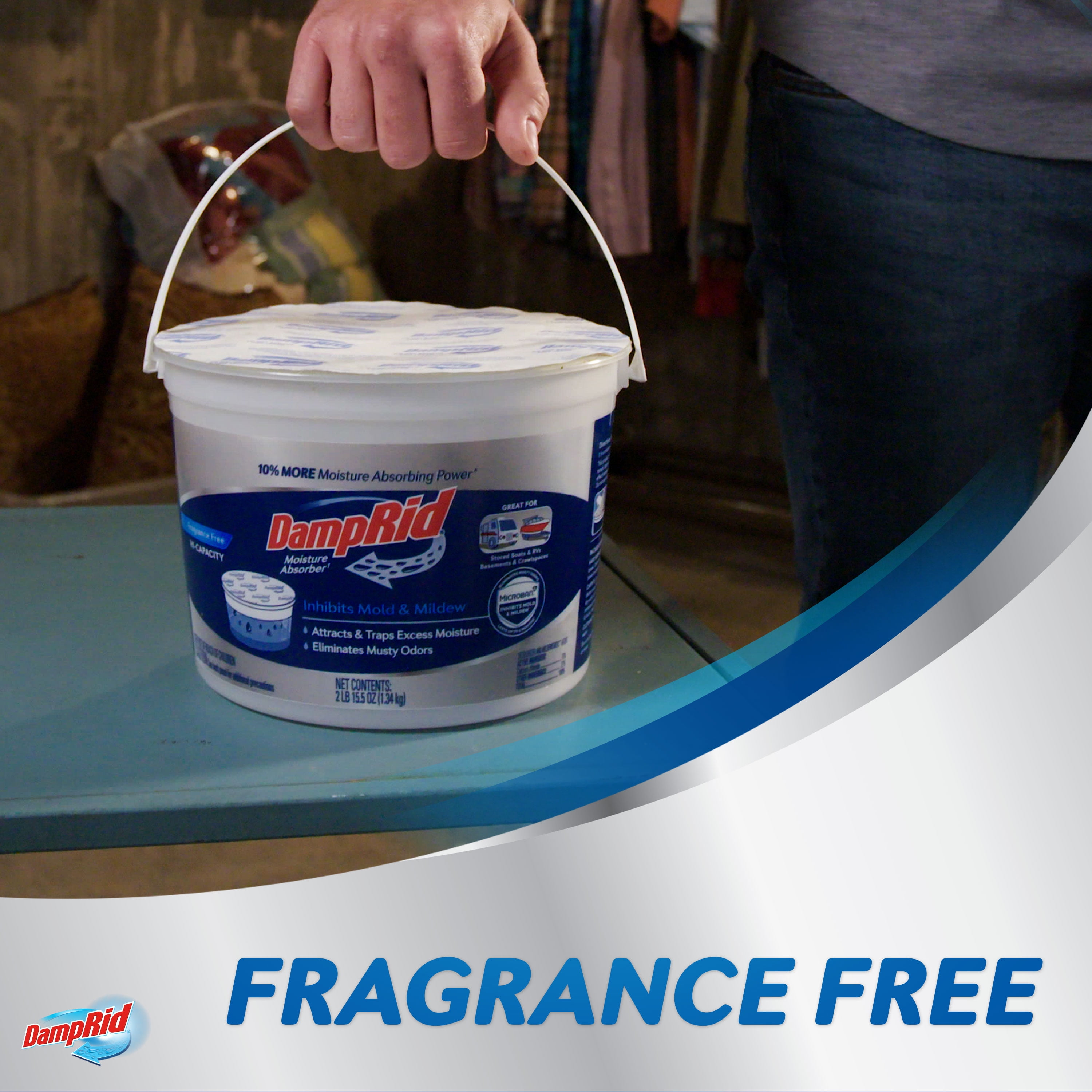 DampRid Hi-Capacity Moisture Absorber, Odor Eliminator for Basements and Garages (Fragrance Free, 47.5 oz) 8ywf5