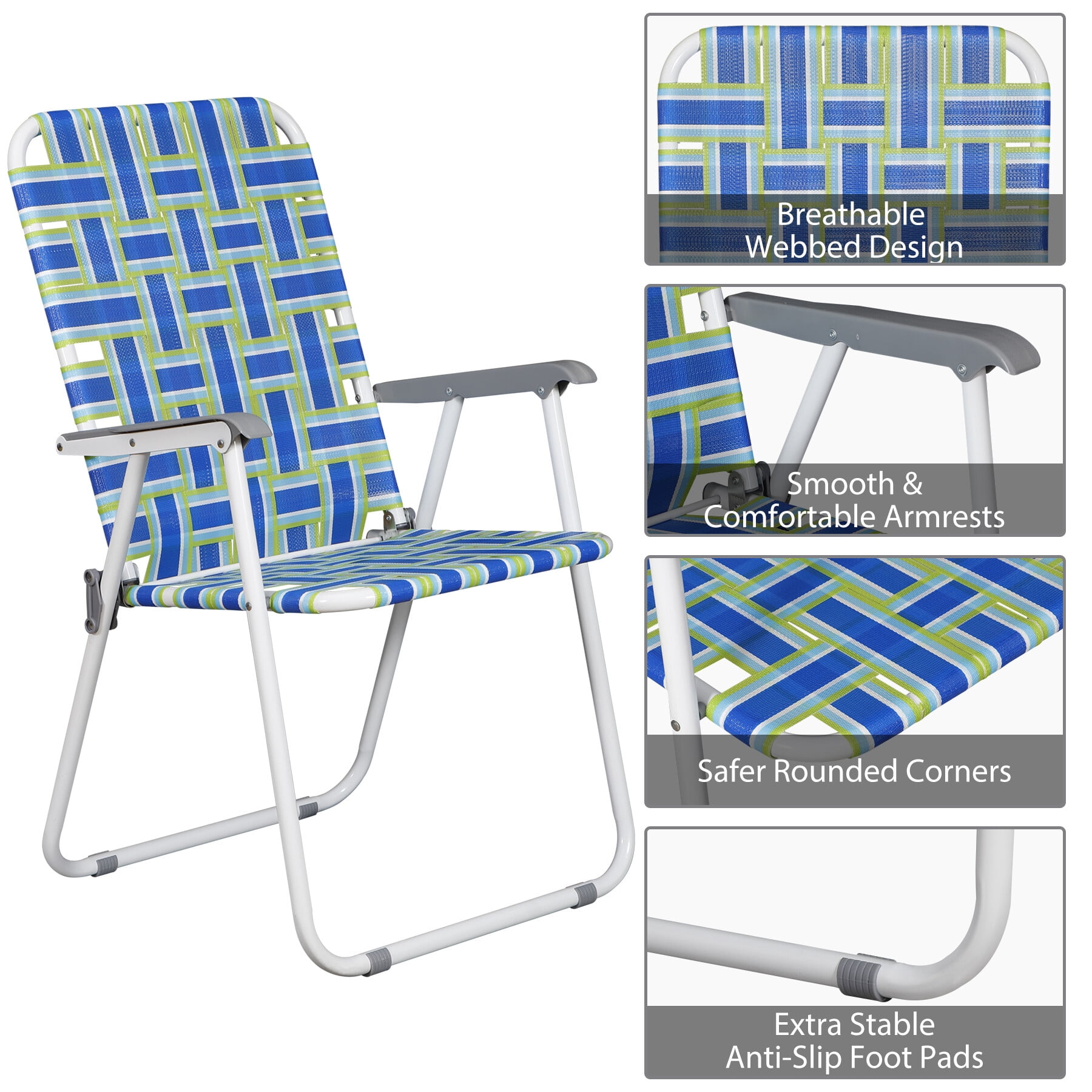 ZENY Folding Patio Lawn Chairs with Metal Frame (Blue/Green, Set of 2) bem06