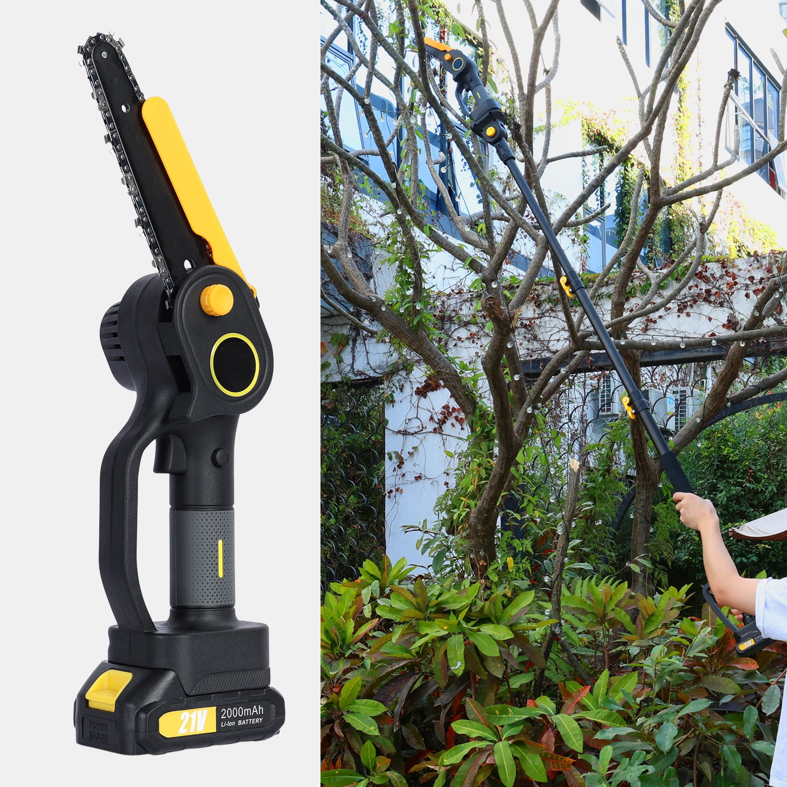 TidBay 2-in-1 Cordless Pole Saw and Mini Chainsaw, Brushless Electric Tree Trimmer with 2 Batteries (4.9-7.5 ft) 5ueer
