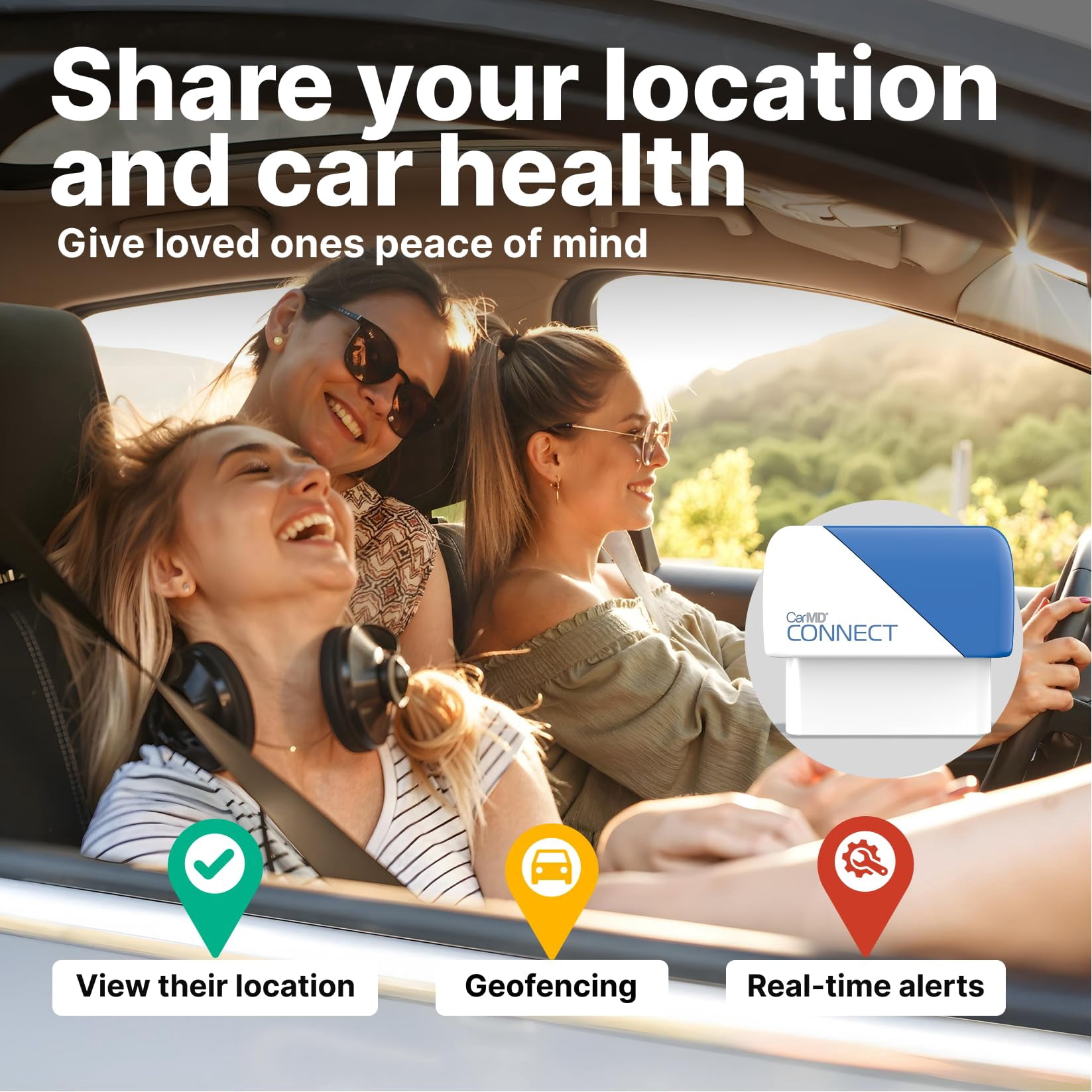 CarMD Connect OBD2 Vehicle Health Monitor and Real-Time Tracking Device (Blue, 1 Pack) oancg