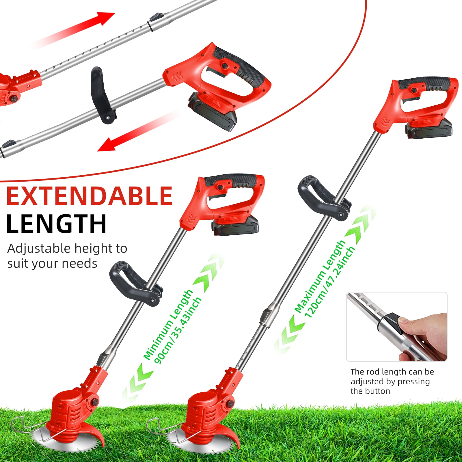 ZLieatmp Electric Cordless Lawn Mower, 3-in-1 Grass Trimmer and Edger with 800W Motor (Green, 47 in) 5jxap