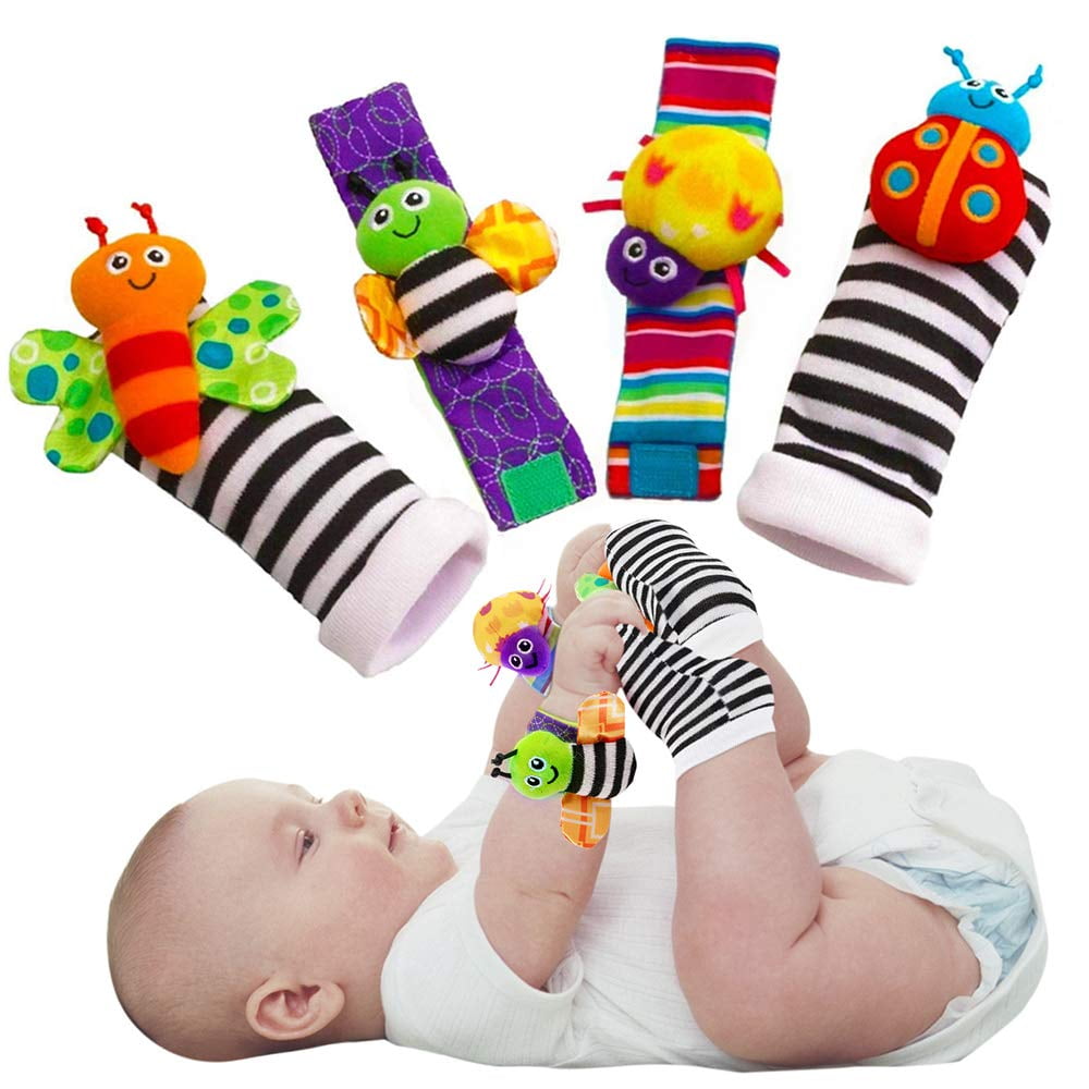 Adakot Baby Soft Wrist Rattles and Foot Finder Socks Set (4 Piece Set) cemne