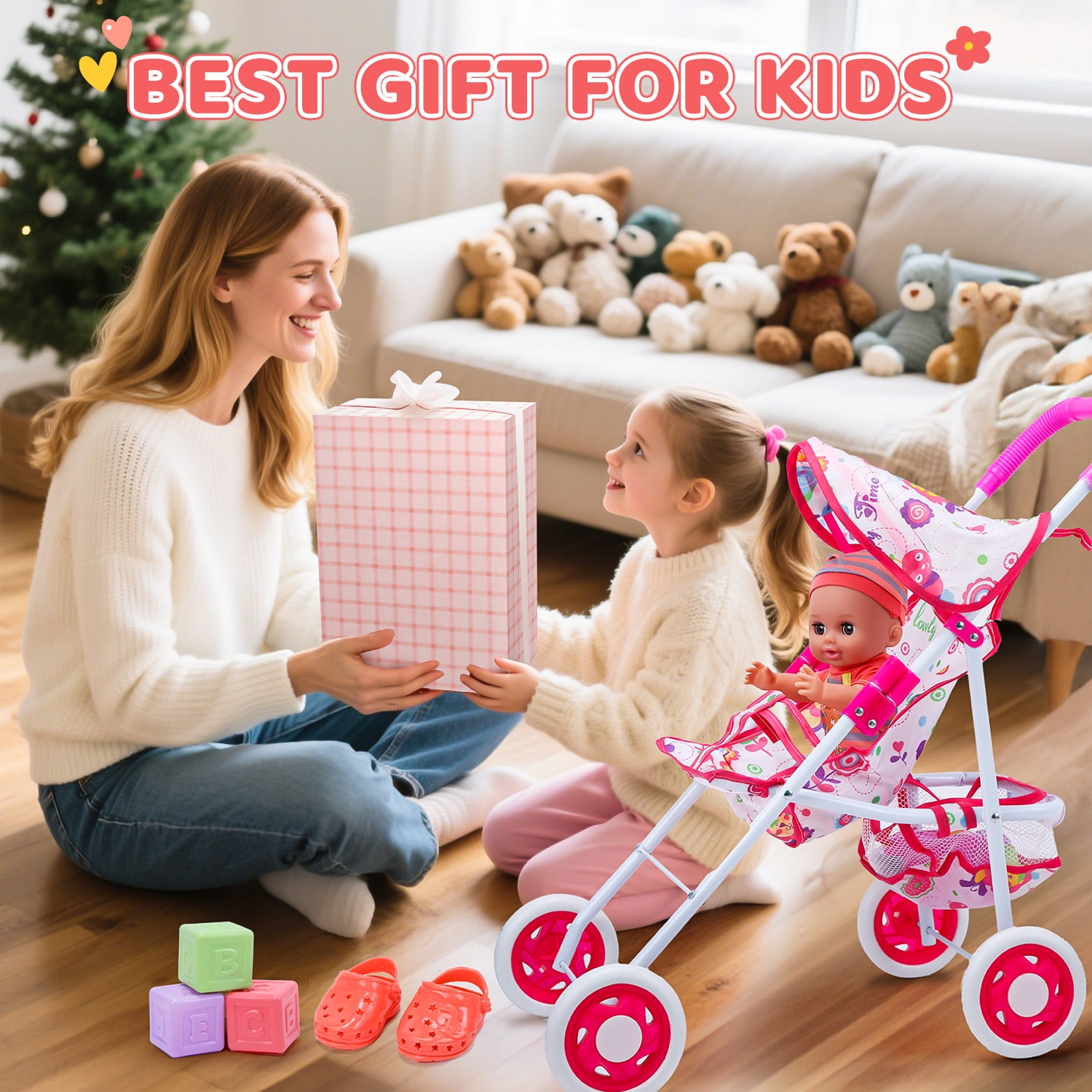 JoyStone Baby Doll Play Set with 12.5 in Doll, 21 in Foldable Stroller, High Chair, and 35 PCS Accessories (Multicolor, 12.5 in) rusm0