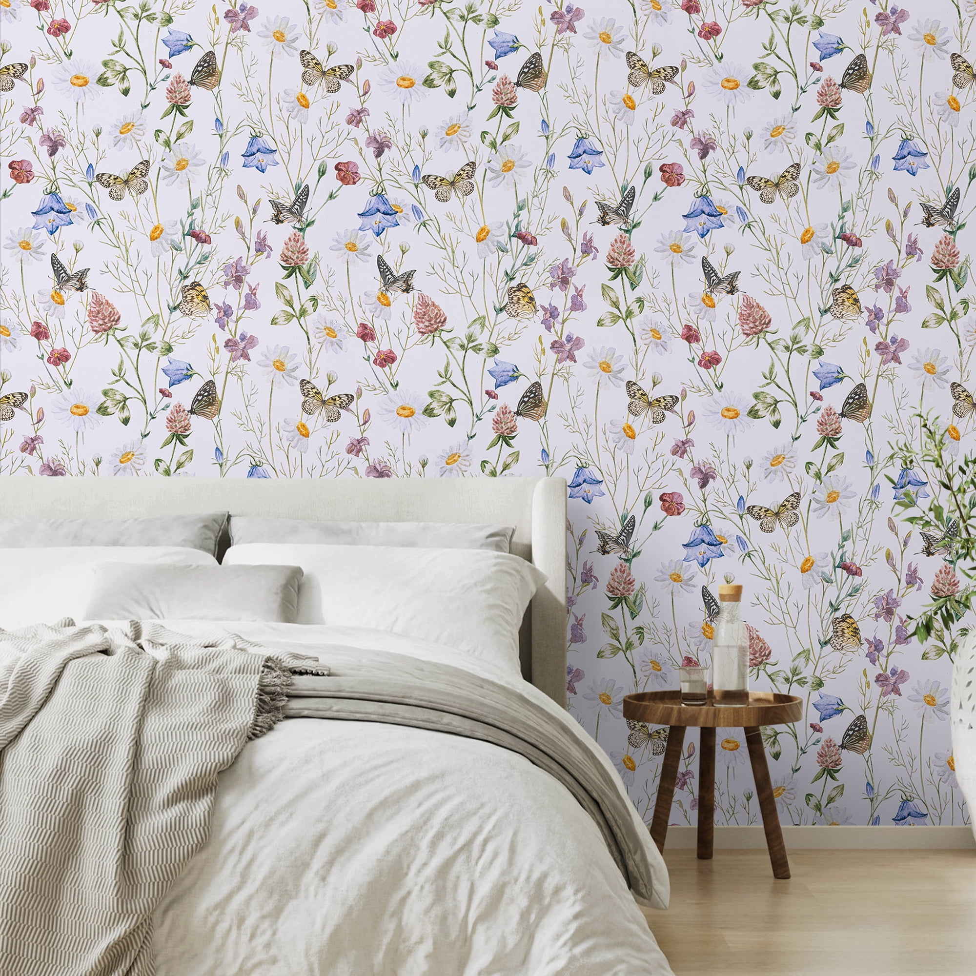 Abyssaly Floral Peel and Stick Wallpaper, Self-Adhesive Removable Vinyl Wall Decor for Home (White, 17.3 in x 393.7 in) kvbsw