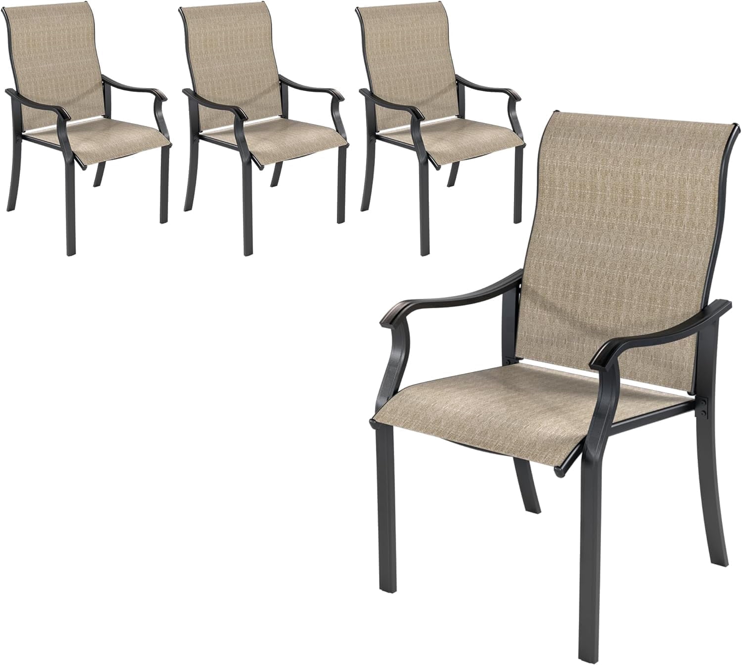 UDPATIO Outdoor Dining Chairs High Back Metal Frame Patio Furniture (Brown, Set of 4) evxso