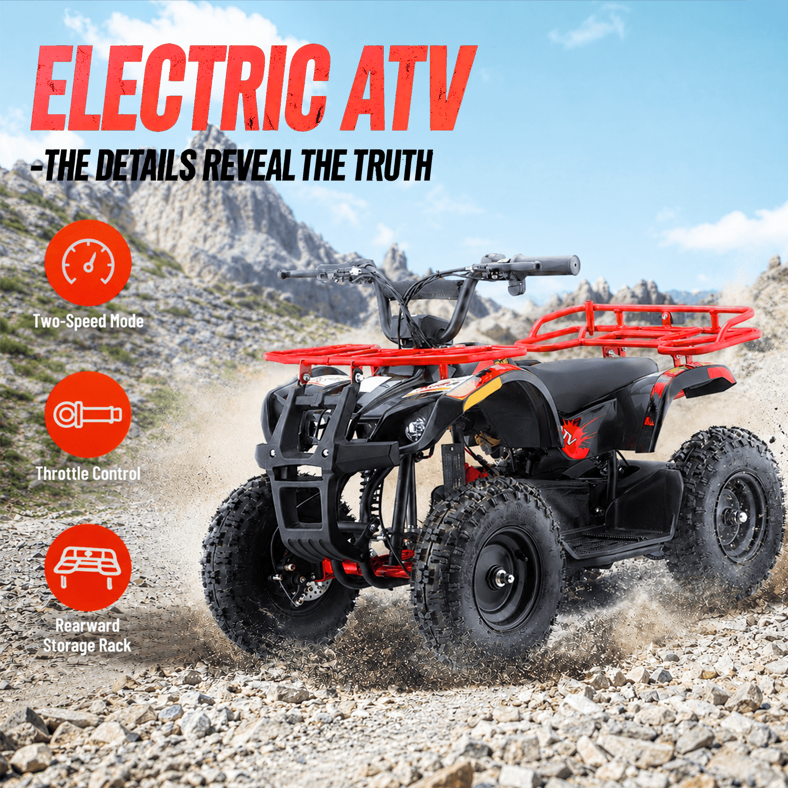 HOVER HEART Electric Dirt Quad, 500W Off-Road 4-Wheeler with Dual Suspension (Red, 143 lb Capacity) my324
