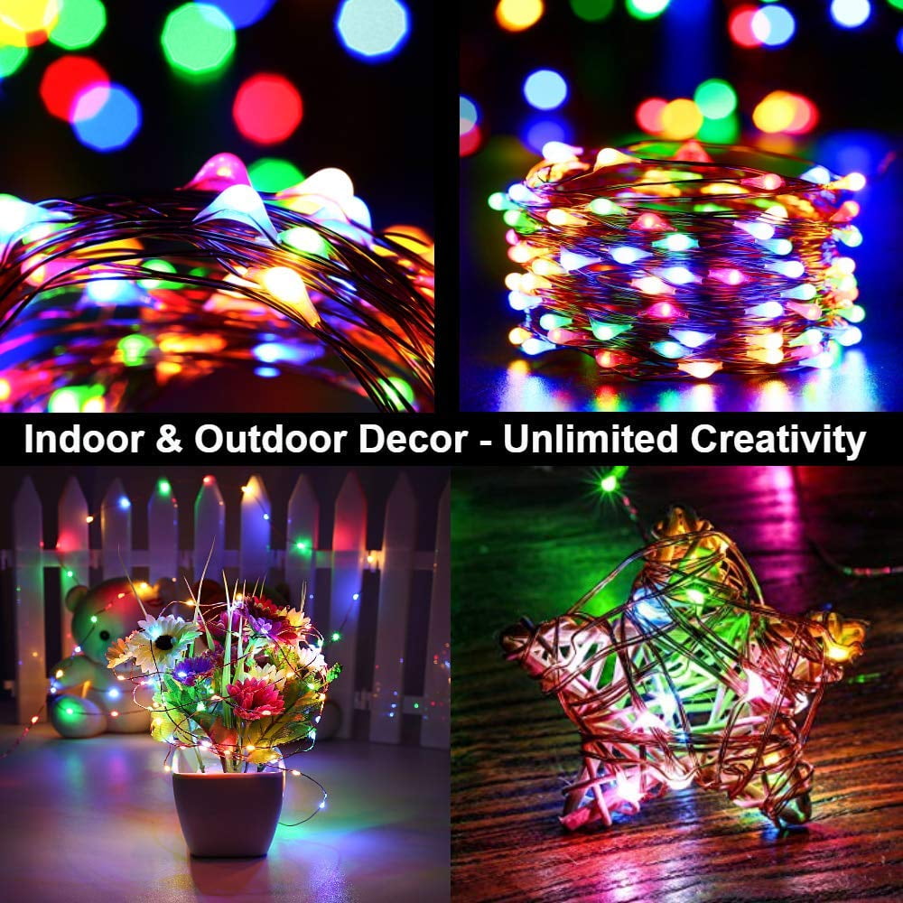 QISHI Solar LED String Lights, Waterproof Decorative Fairy Lights for Outdoor Patio Garden (Multicolor, 33 ft) ct5rl