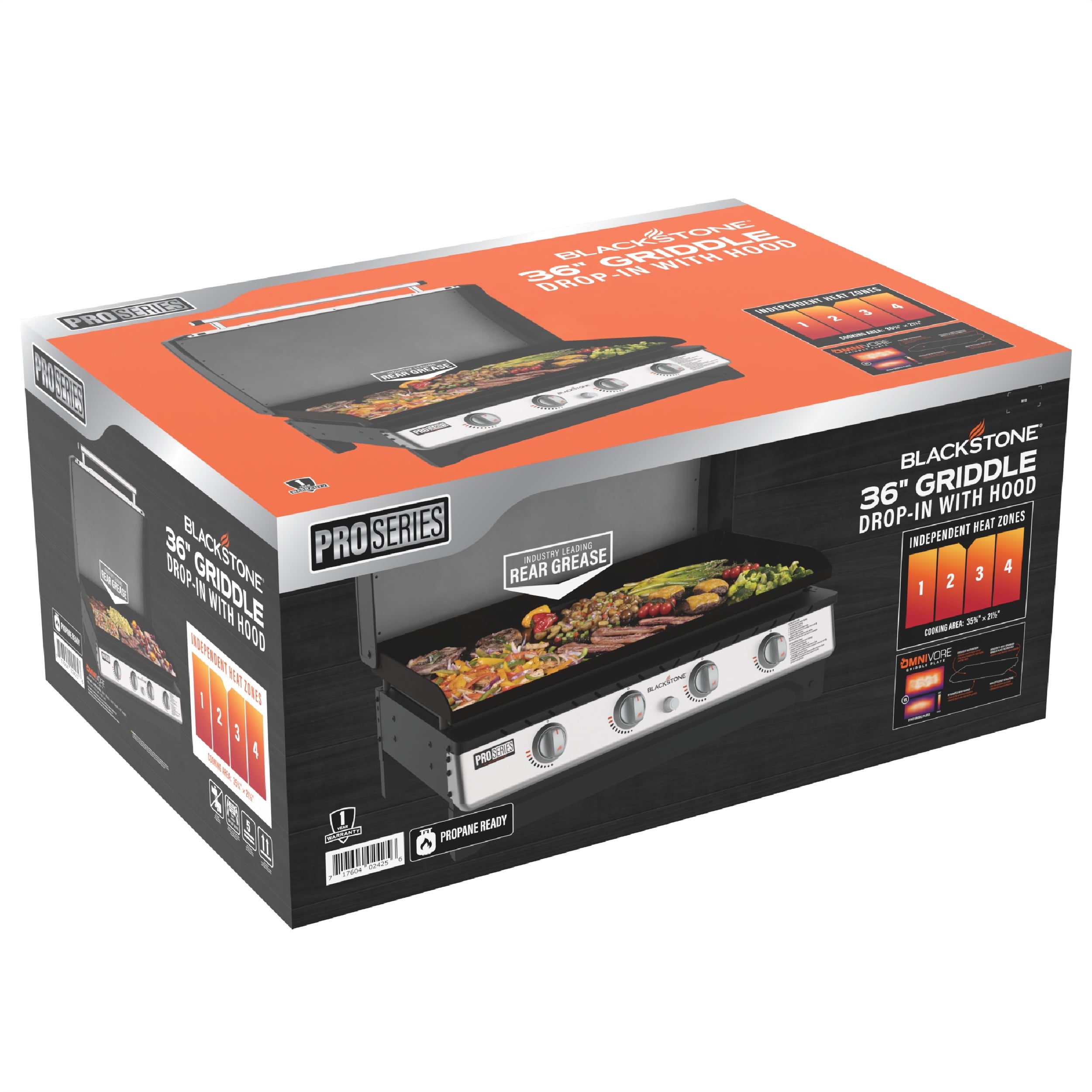 Blackstone Pro Series 36-inch 4-Burner Propane Omnivore Drop-in Outdoor Griddle with Hood (Silver, 768 sq in) 5r8ii