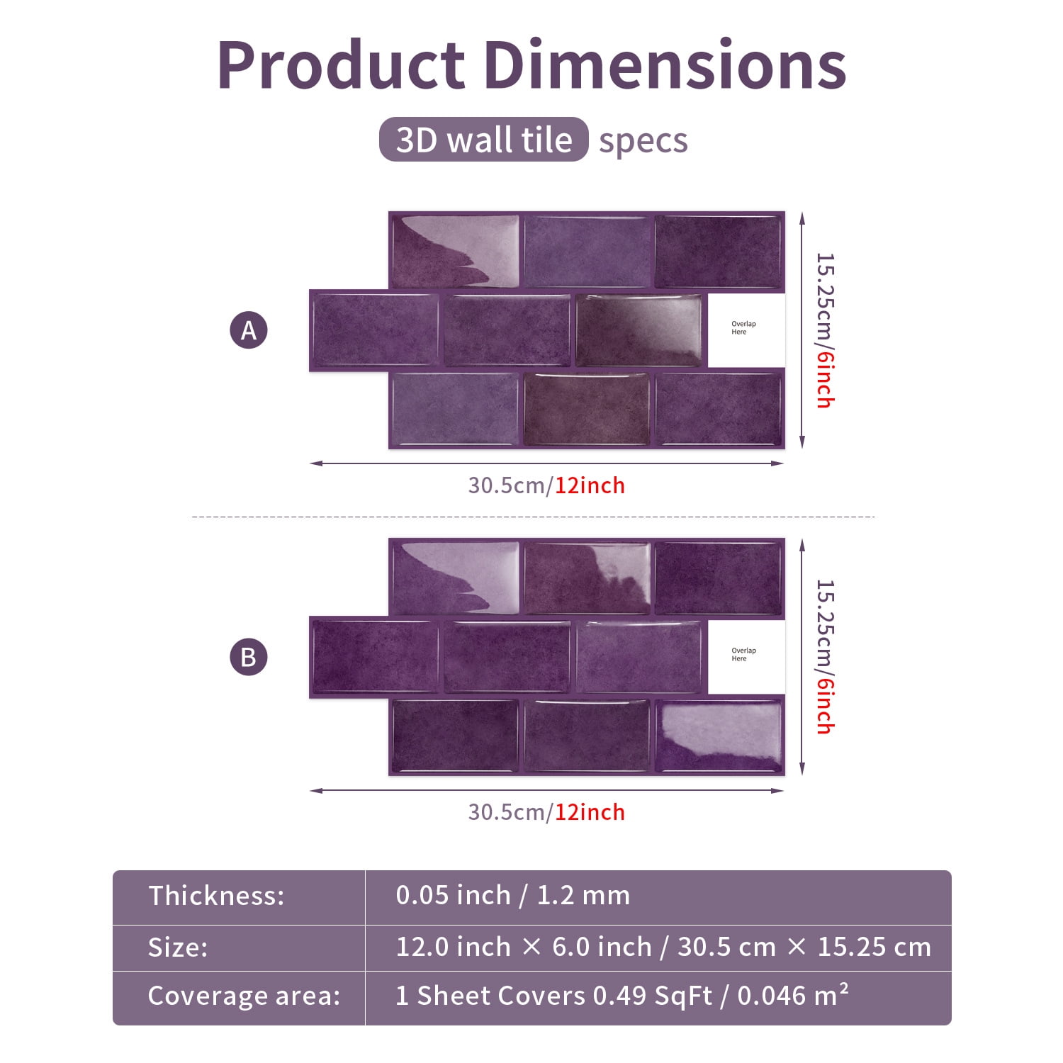 Firefly Hope Peel and Stick Subway Tiles, Waterproof Self-Adhesive Backsplash for Kitchen and Bathroom (Purple, 6-Sheet Pack, 6 in x 12 in) st454