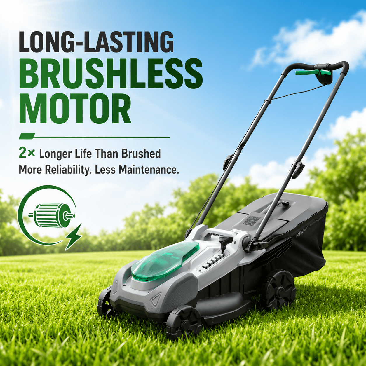 KraftSense 40V Electric Lawn Mower, Brushless Motor, 18-Inch Cutting Deck, 2x8.0Ah Batteries Included (Grey, 18 in) vuqtu