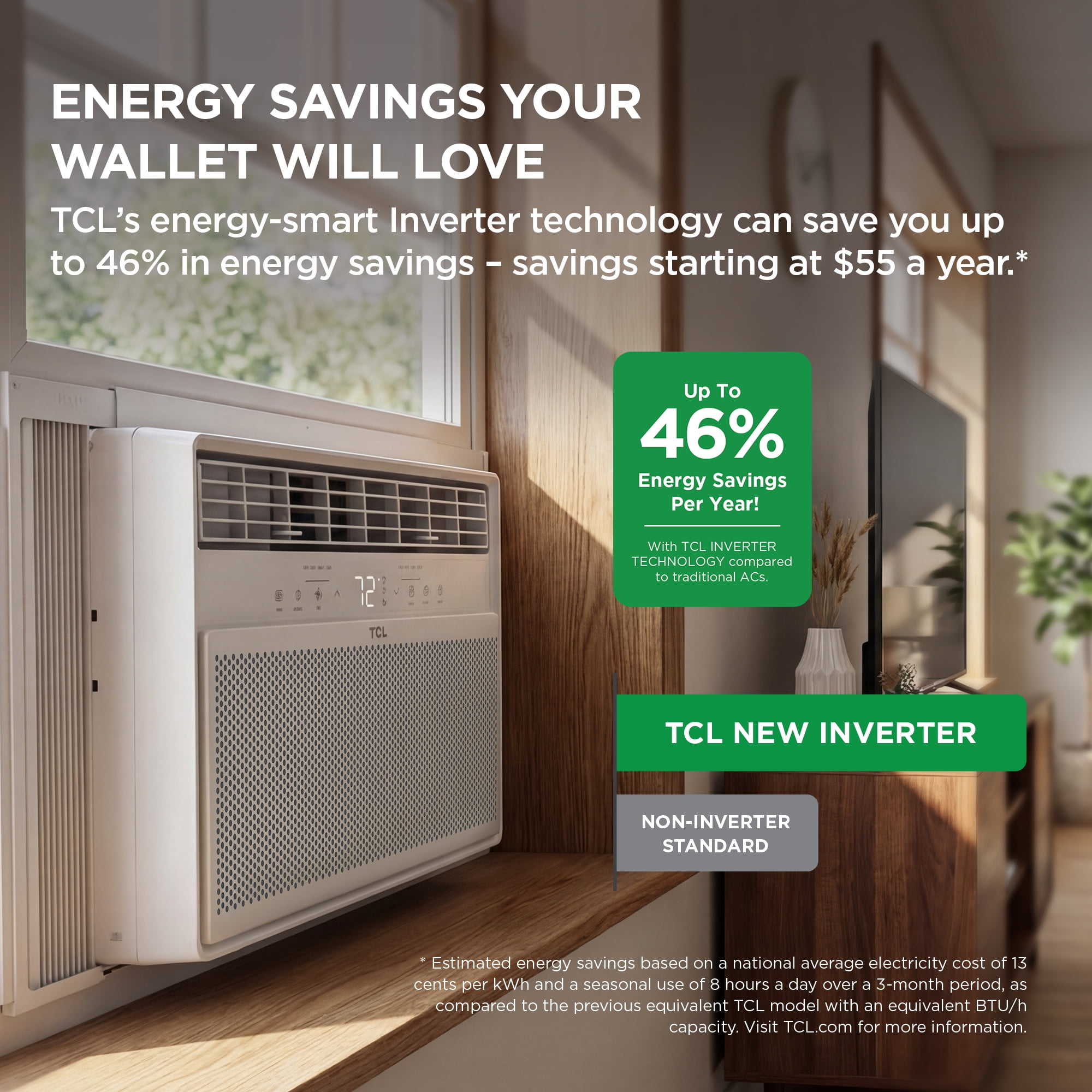 TCL 14,000 BTU Smart Inverter Window Air Conditioner (White, 700 Sq ft Coverage) dsq35