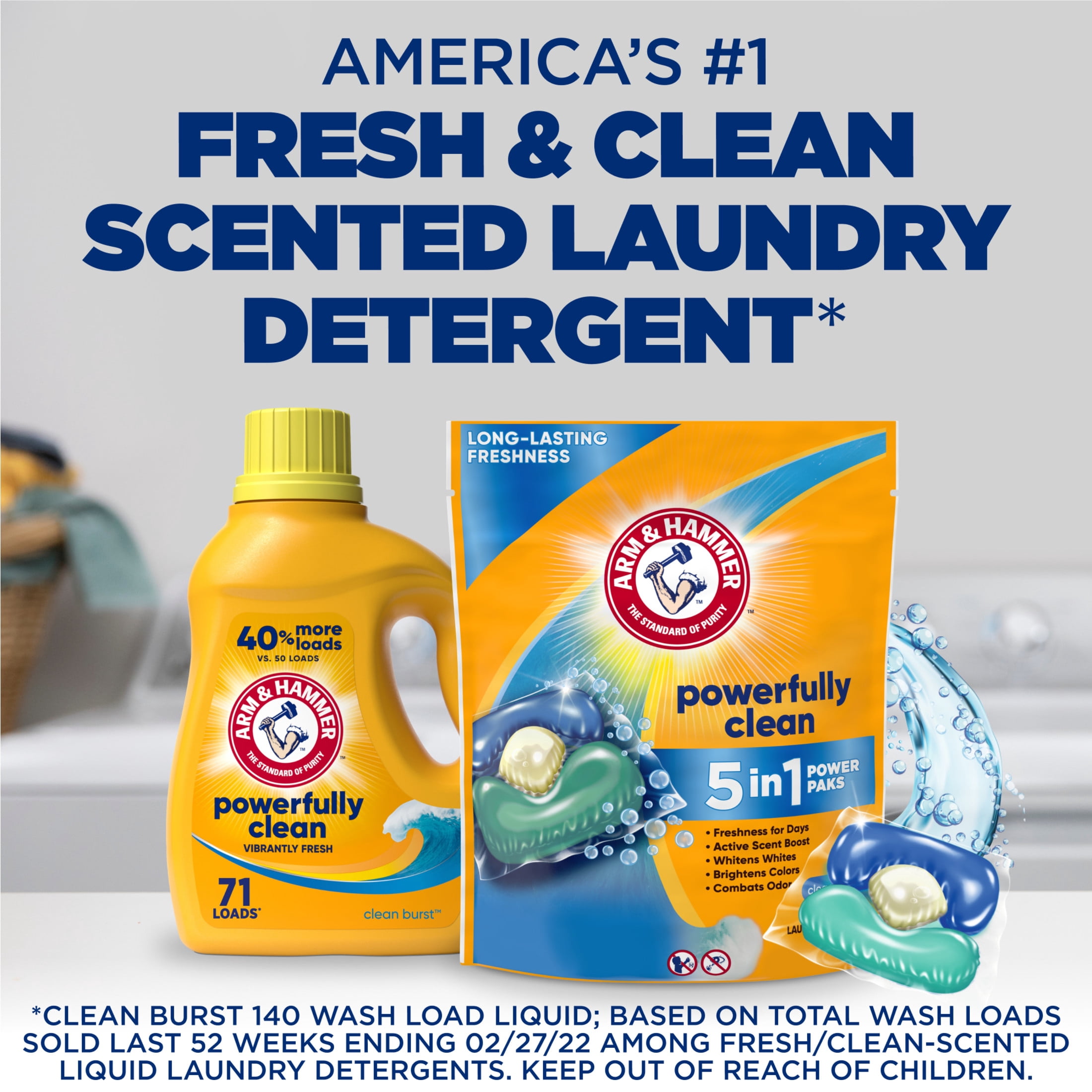 ARM & HAMMER Clean Burst 5-in-1 Laundry Detergent Power Paks (Clean Burst Scent, 42 Count) 0gsjy