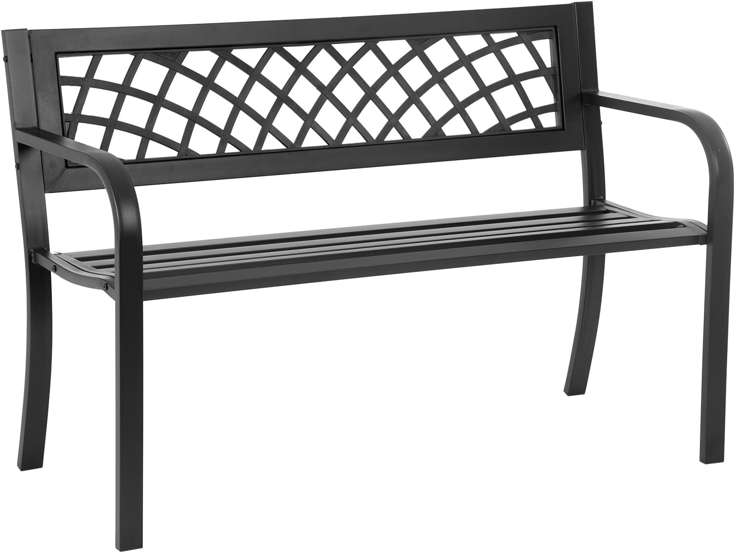 FDW Outdoor Durable Steel Garden Bench, Rust-Resistant Patio Seating (Black, 45.5 in x 21.7 in x 30 in) q5cvc