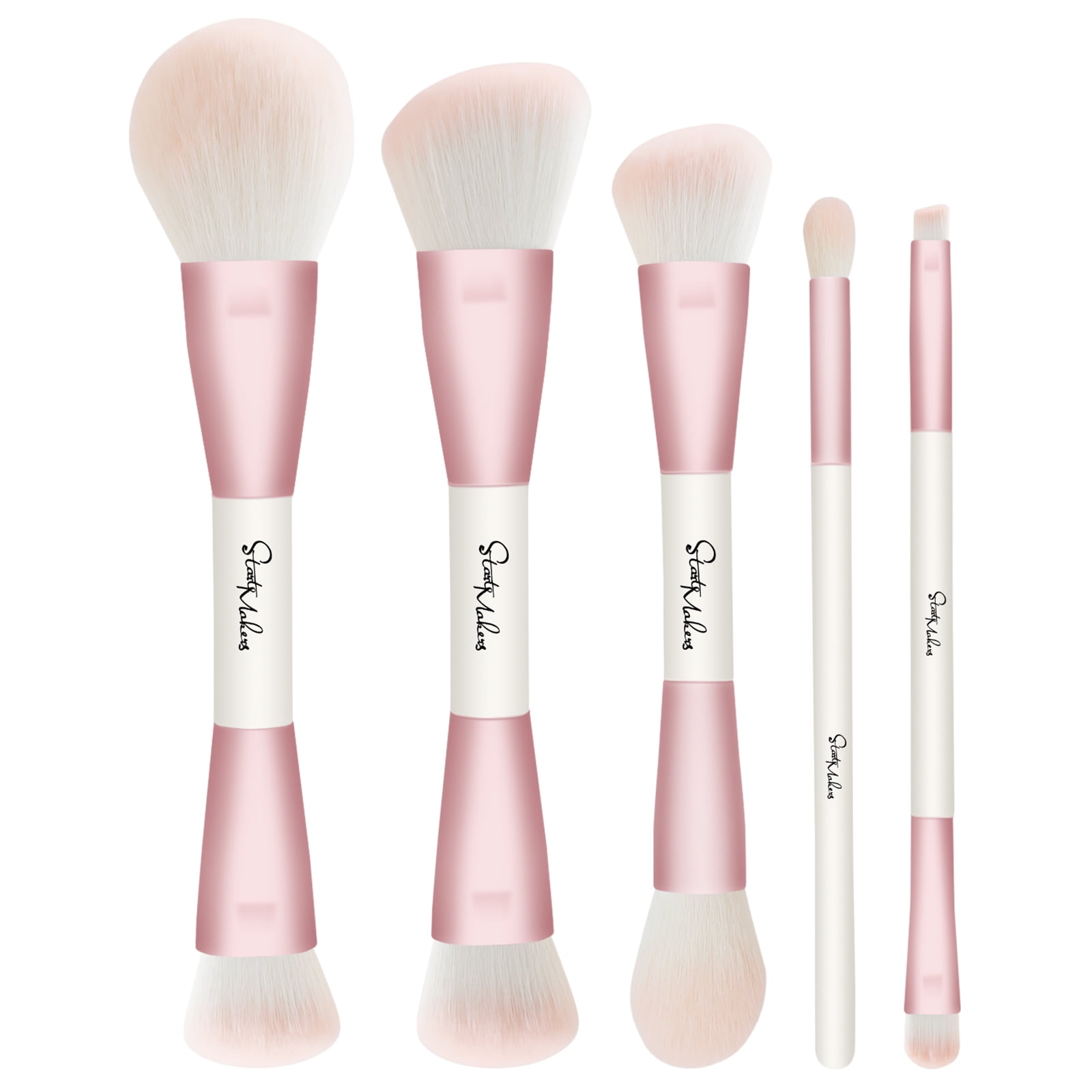 DUAIU Makeup Brush Set, 5Pcs Professional Double-Ended Face and Eye Brushes for Foundation Contour Blush (Pink, 5-Piece Set) fbeje