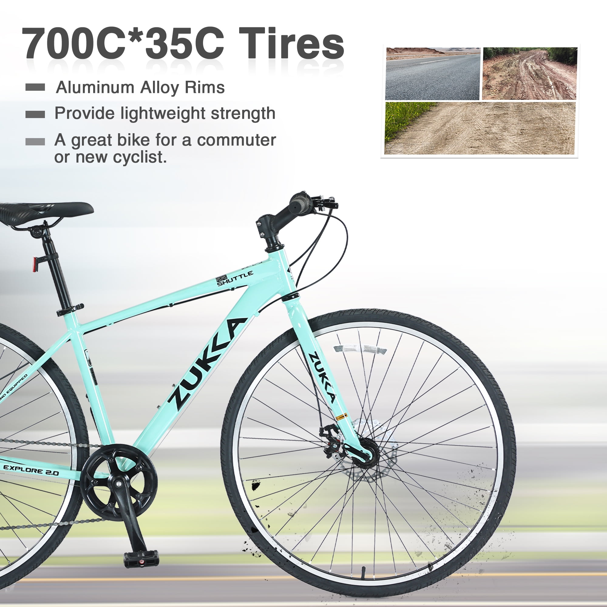 Baprem 700C Hybrid Bike, 7-Speed Disc Brake City Road Bicycle for Adults (Green, 5'3"-5'8") mpsfh