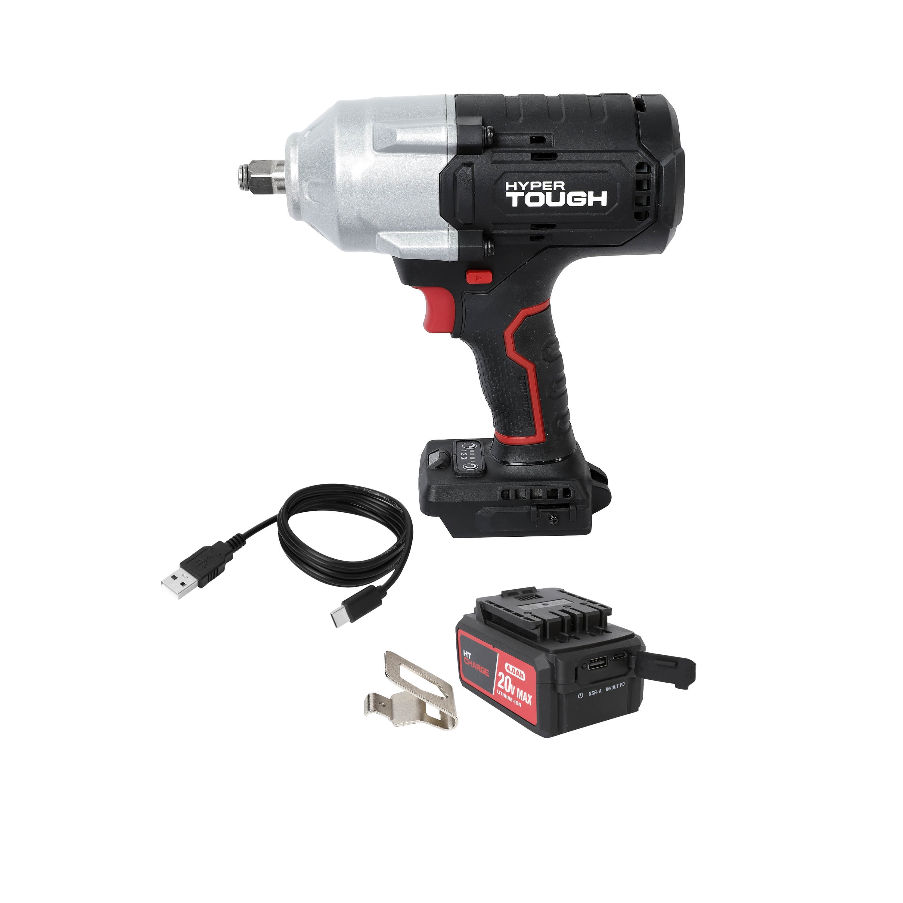 Hyper Tough 20V Brushless Cordless Impact Wrench (Black, 1/2-in Drive) 8qikx