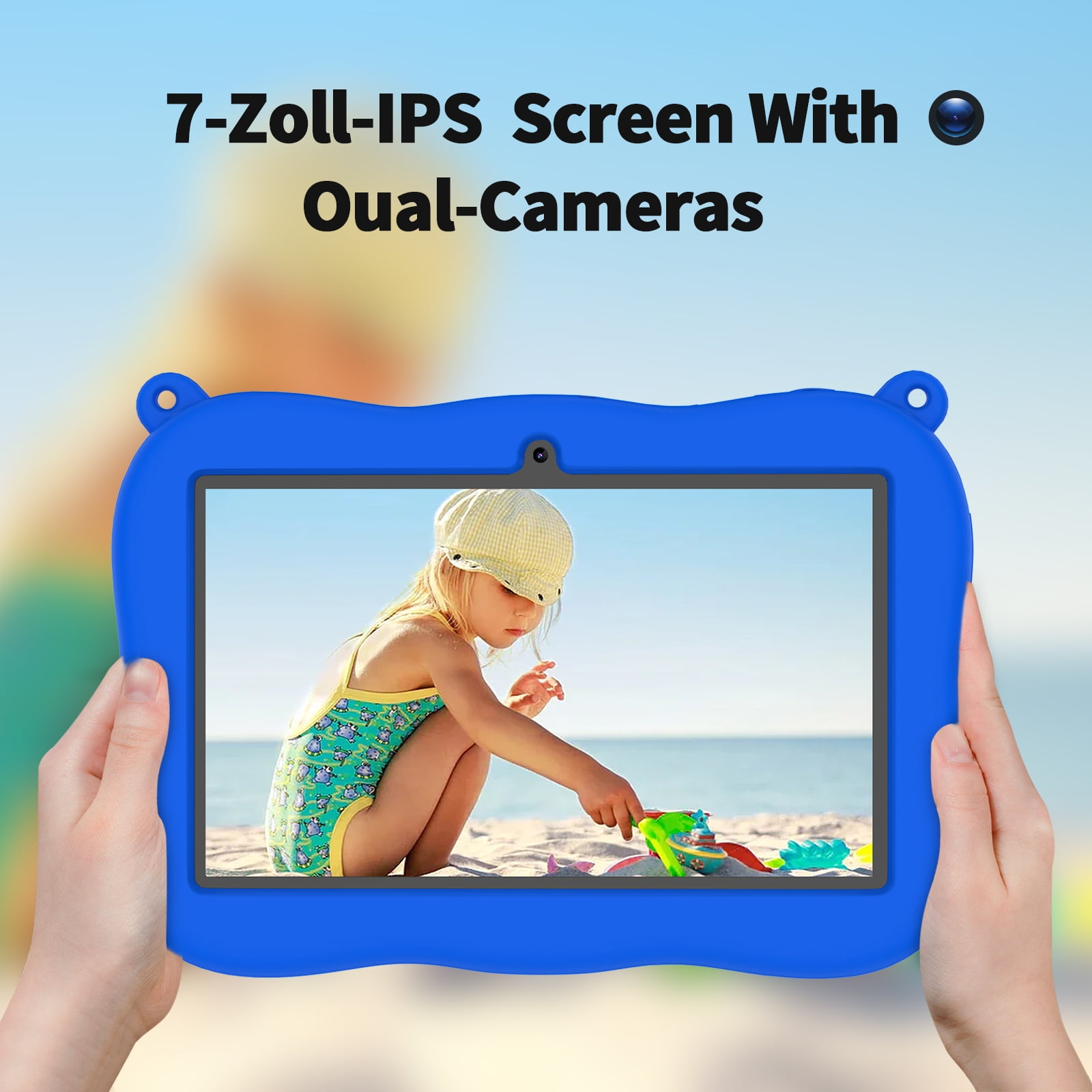 qunyiCO Kids Tablet 7 in Android 13 4GB RAM 32GB ROM Educational Learning Device with Protective Case (Blue, 7 in) fc3gh