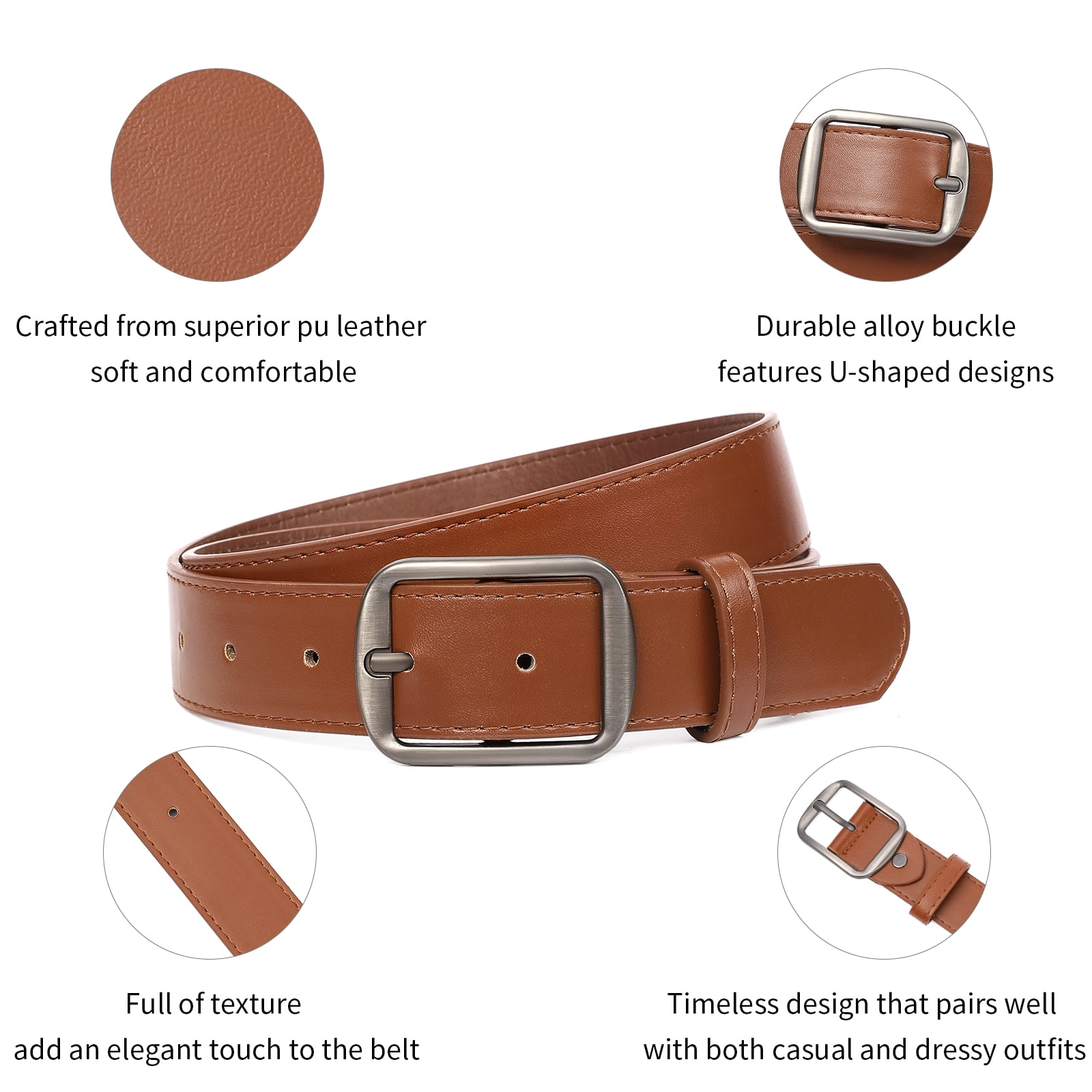 SENDEFN Women's Soft Leather Belt for Jeans and Dresses (Brown, 41.3 in) 0dkhe
