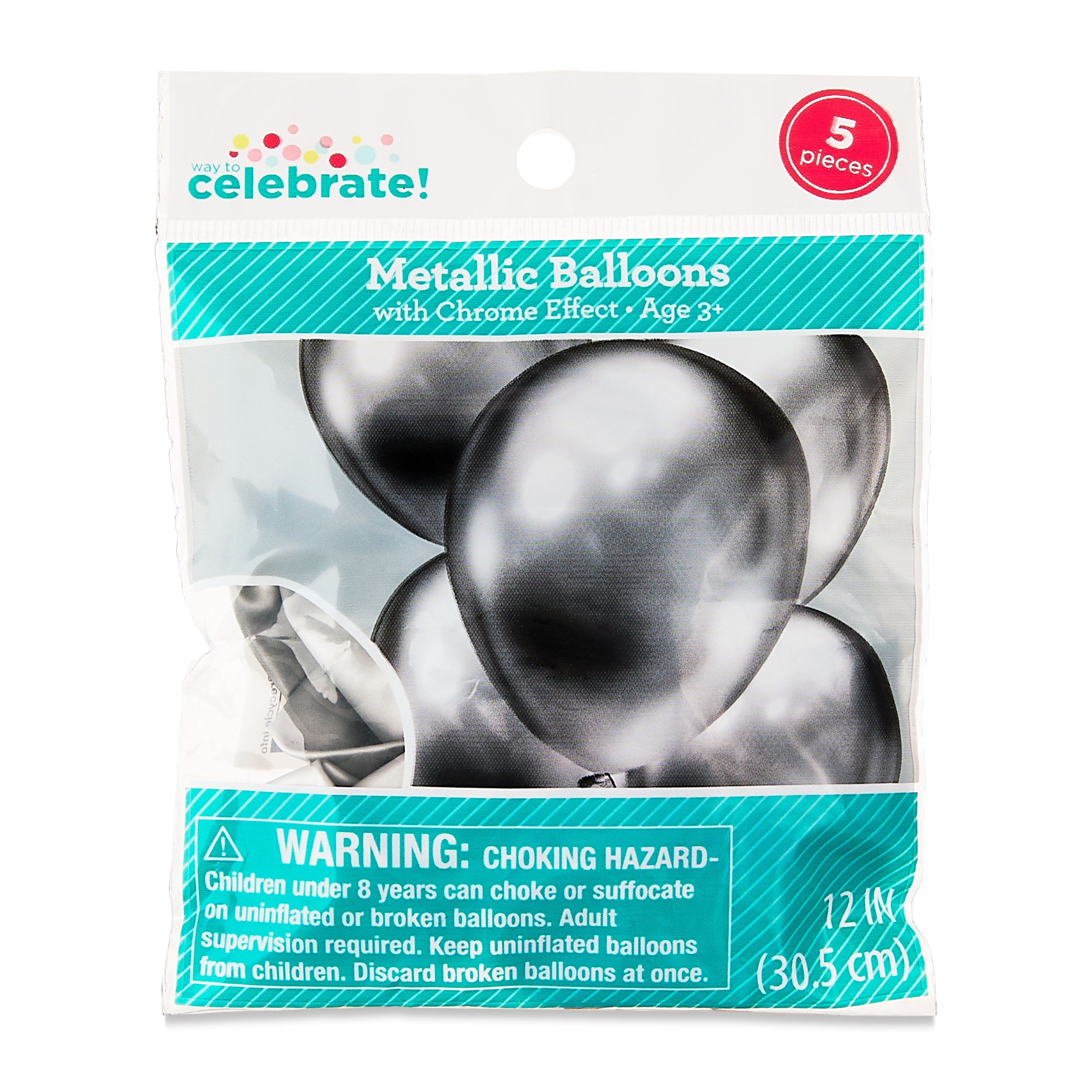 Way To Celebrate Metallic Latex Balloons with Chrome Effect (Silver, 5 Pack, 12 in) ksfnc