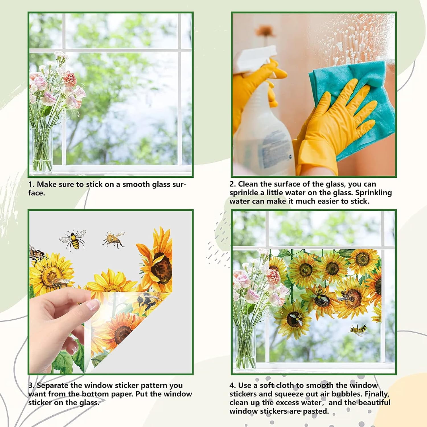 Generic Sunflower Bee Window Clings Static Decorative Film (Clear, 46.45 in x 15.74 in) tvb5z