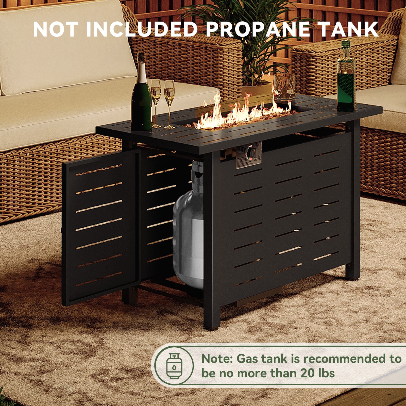 Sunmthink 42 in Propane Fire Pit Table, 50,000 BTU Auto Ignition Steel Gas Fire Pit with Removable Lid and Waterproof Cover (Black, 42 in) kc9l0