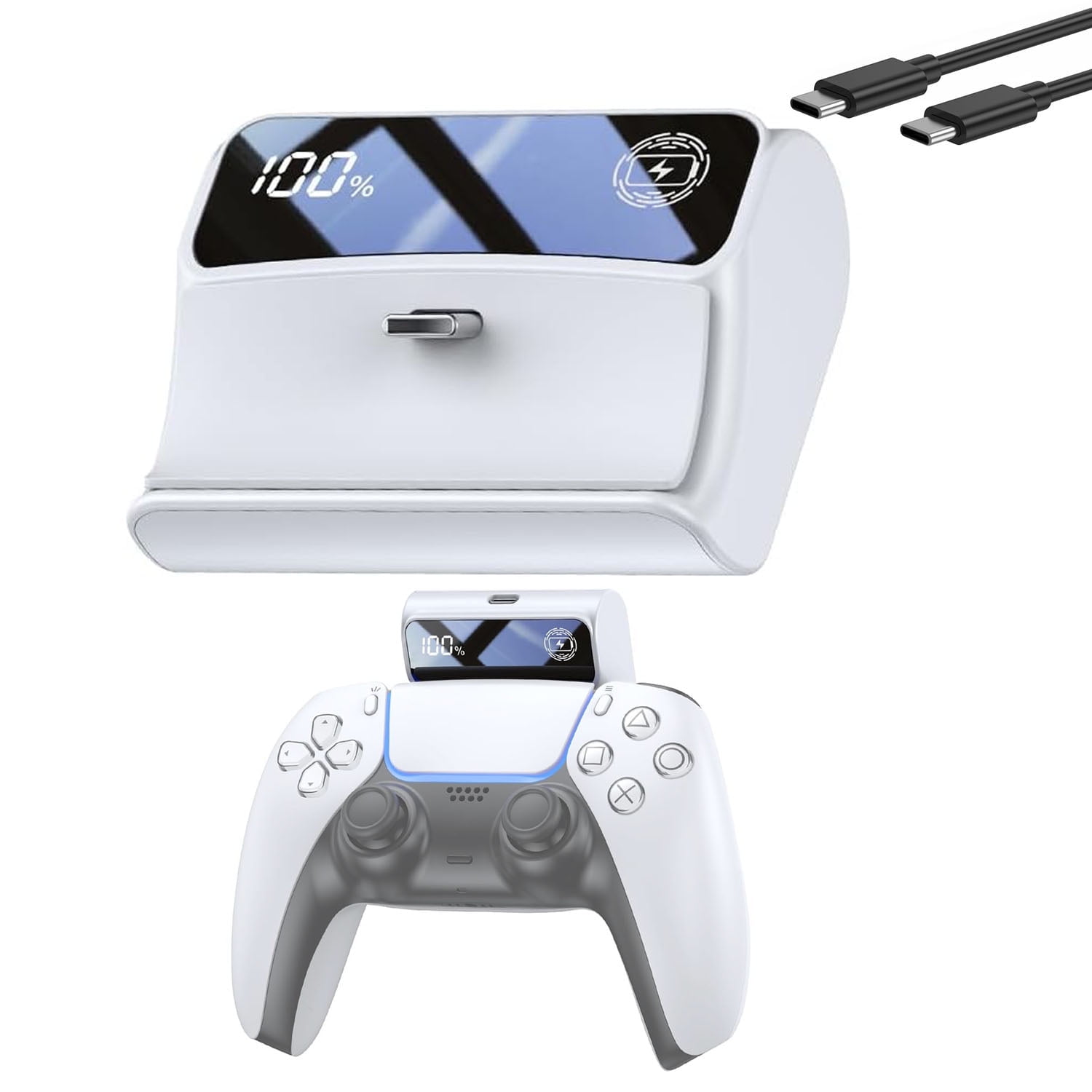Prociv Rechargeable Battery Pack for PS5 DualSense Controller, LED Power Display Extended Gaming Accessory (White, 7400mWh) tnqdh