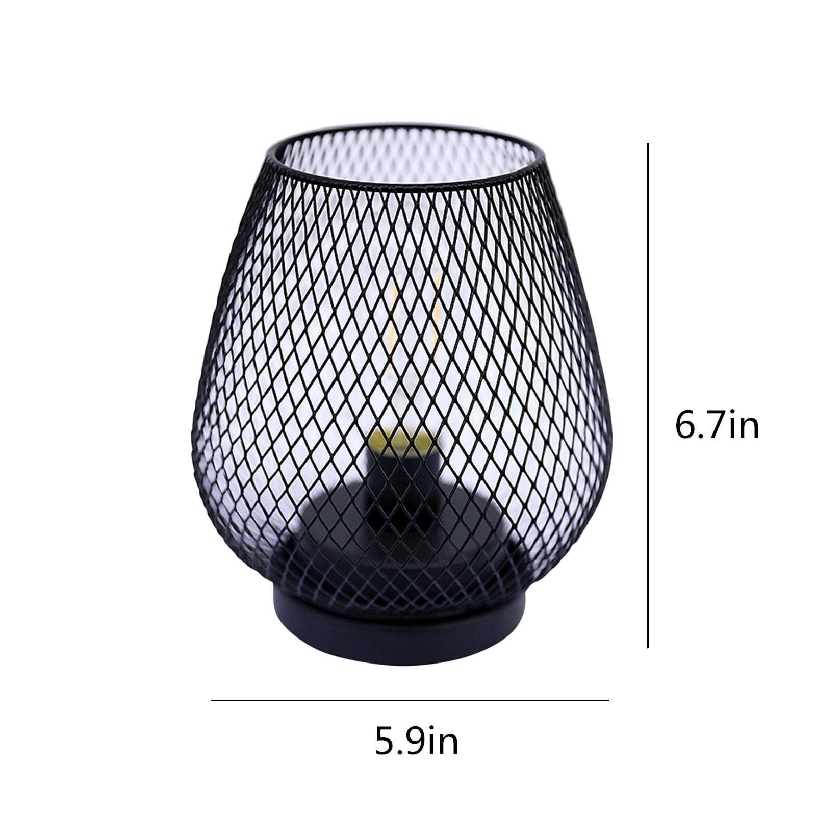 VOAVEKE Metal LED Lantern Table Lamp, Battery Powered Decorative Light with Edison Style Bulb (Black, 11 in) zwl3y