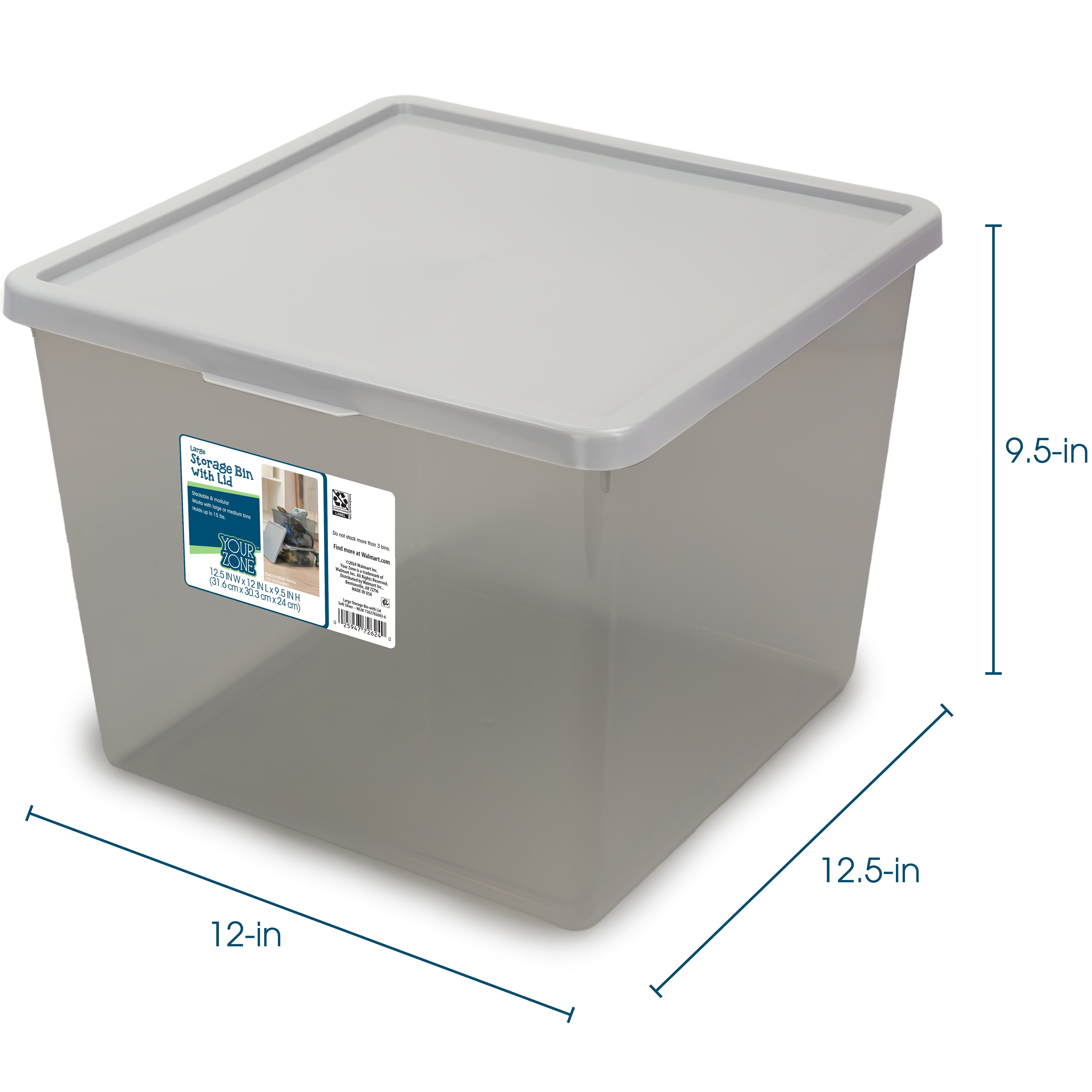 Your Zone Kids Large Stacking Storage Bin with Lid (Clear, 12 in x 12.4 in x 9.4 in) c4z2l