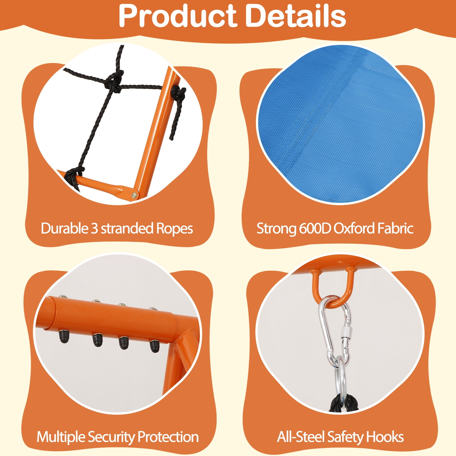 ZenSports 5-in-1 Outdoor Kids Swing Set with Saucer Swing, Belt Swing, Seesaw, Basketball Hoop, and Climbing Ladder (Orange, 660 lb Capacity) wfok7