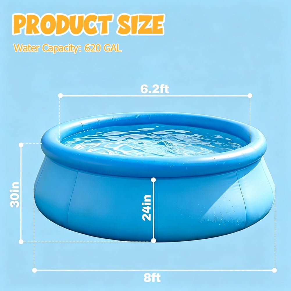 Kimicare Inflatable Above Ground Pool for Family, Heavy-Duty Outdoor Swimming Pool (8 ft x 30 in) dhakw