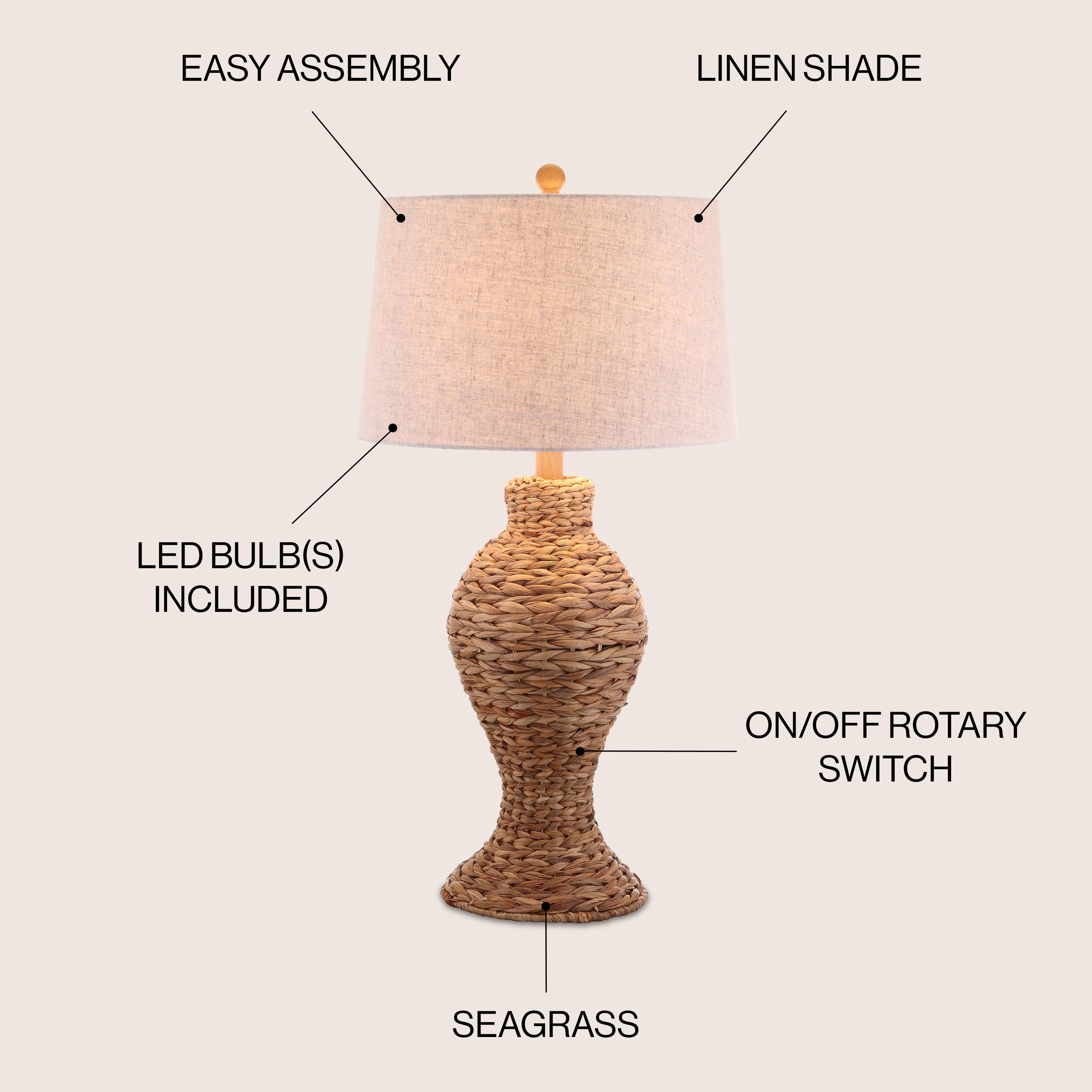 JONATHAN Y Elicia Coastal Cottage Water Hyacinth Weave Table Lamp (Natural, 31 in) 5ntdu