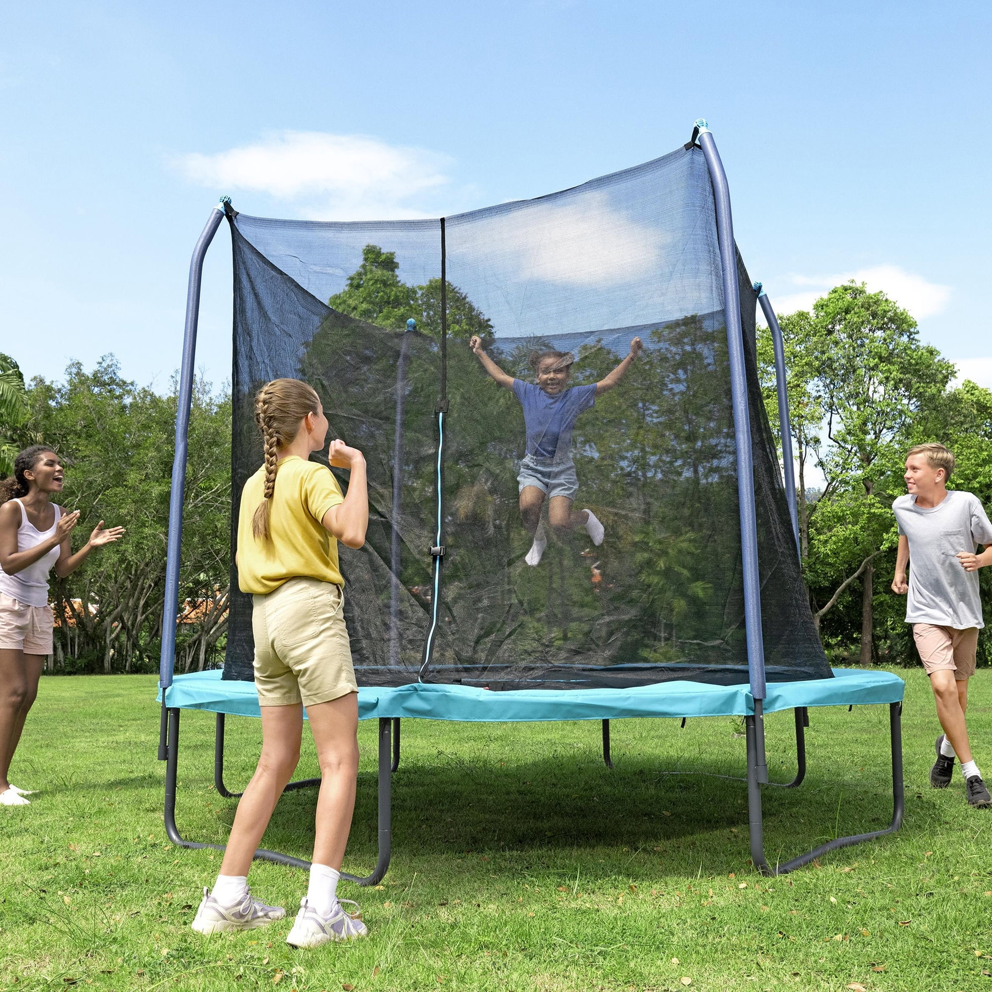 Bestway Xtreme Air Trampoline with Safety Enclosure and Foam-Padded Poles (Blue, 10 ft) 7eu2a