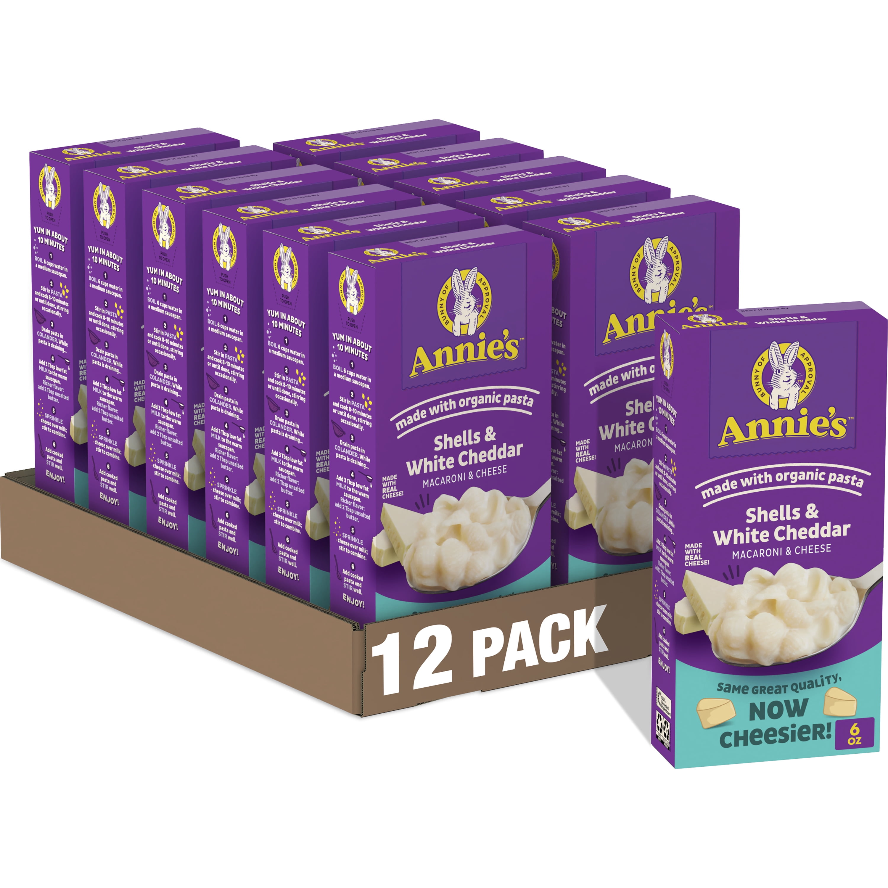 Annie's White Cheddar Shells Macaroni and Cheese with Organic Pasta (White, 12 Pack, 6 oz) ww6xu