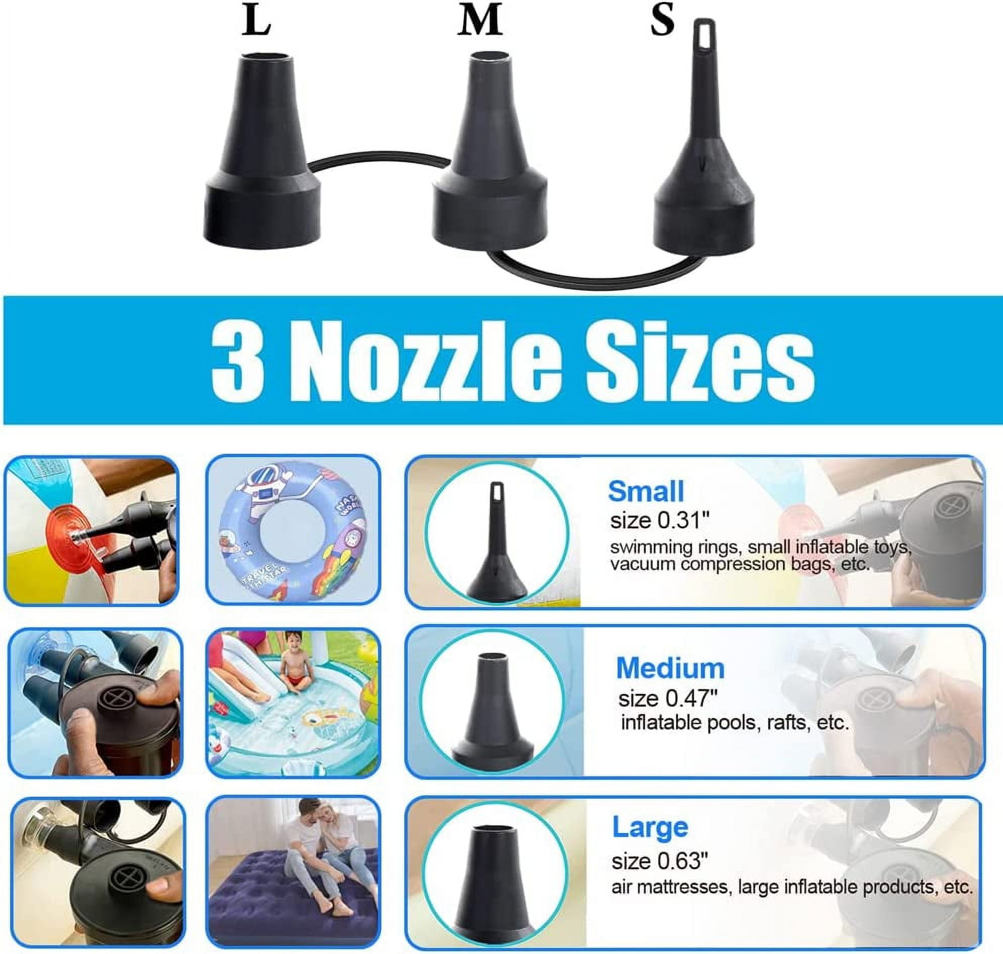 BN-LINK Electric Air Pump, Portable Quick-Fill Inflator and Deflator with 3 Nozzles (Black, 4.64 in x 3.15 in x 3.55 in) tbwzd