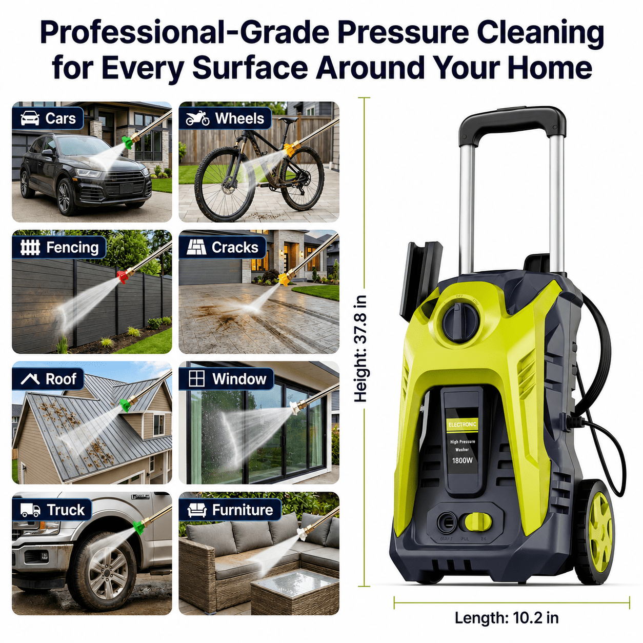 HONDMIN 4200 PSI Electric Pressure Washer, High-Pressure Jet Cleaner with Foam Cannon and 25 ft Hose (4200 PSI, 2 GPM) lky1f