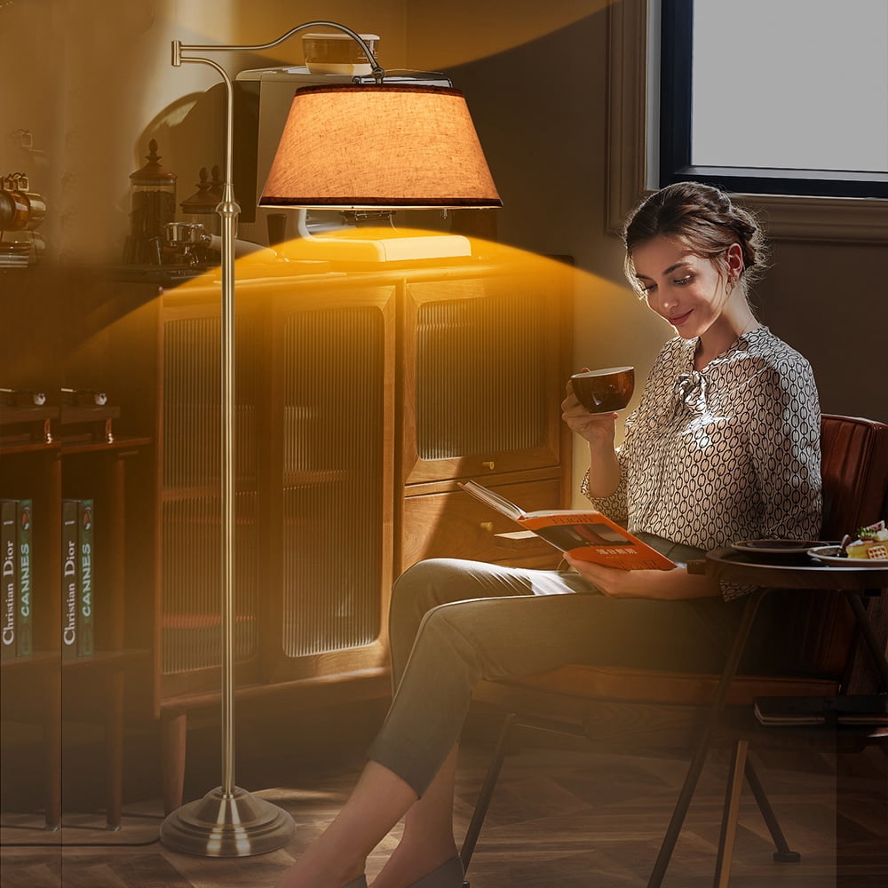 HonoDing Mid-Century Adjustable Swivel Floor Lamp with Linen Shade (Beige, 60 in) 1o4ix
