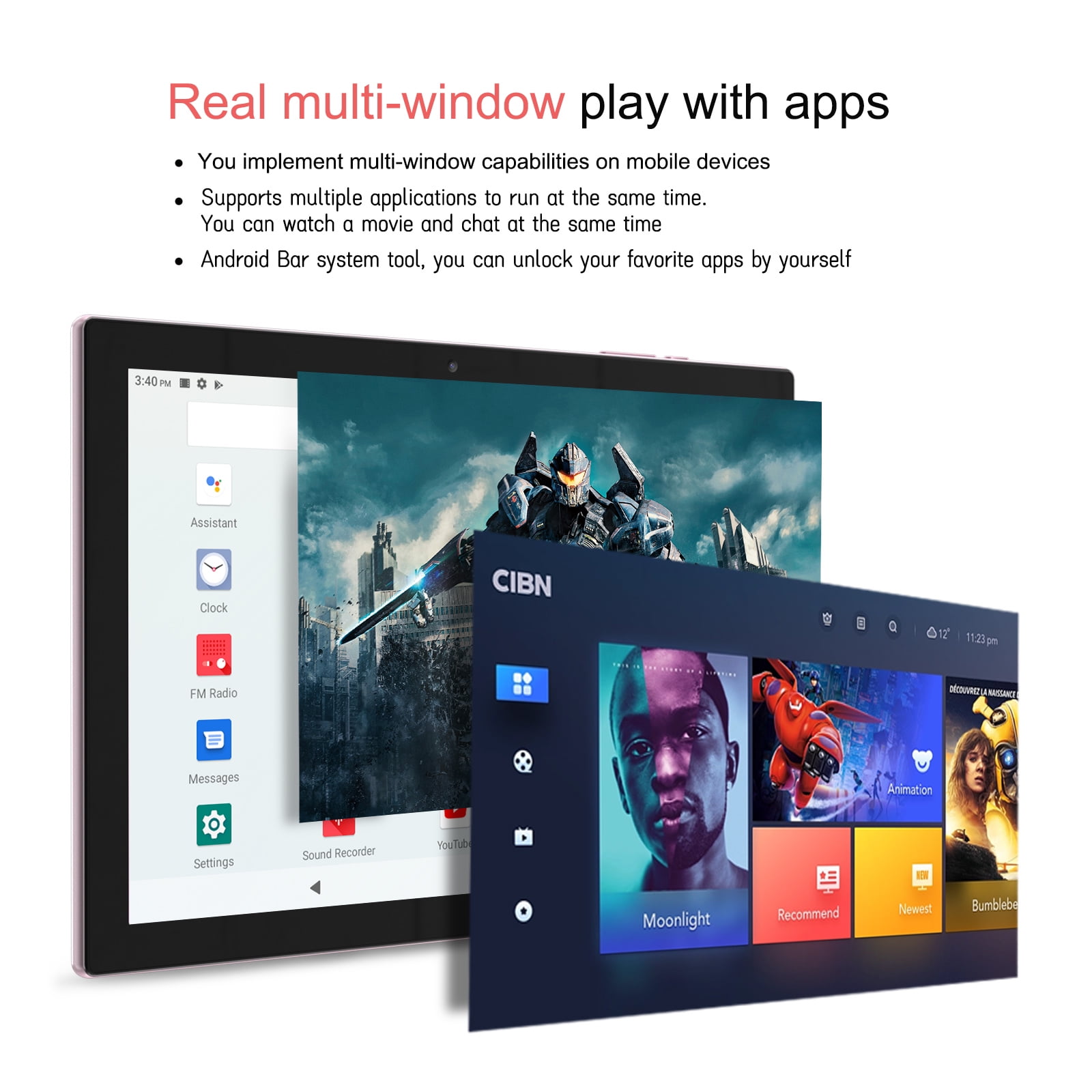 ZZB Android 14 Tablet 10.1 inch HD Touch Screen, 64GB Storage, Quad-Core Processor, Wi-Fi, 8MP Camera (Pink, 10.1 in) fhzhb